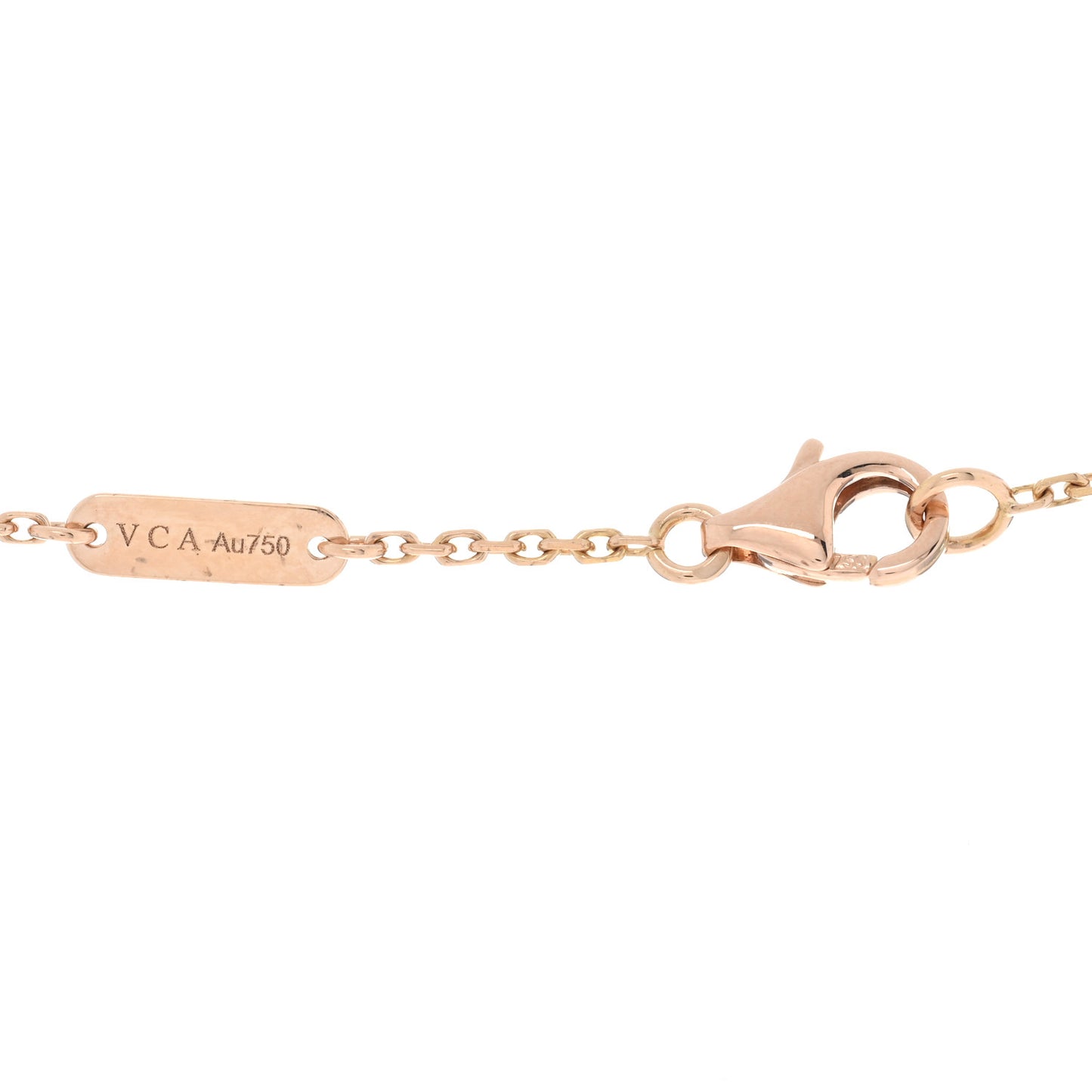 18K Rose Gold Diamond Pink Porcelain Vintage Alhambra Pendant Necklace