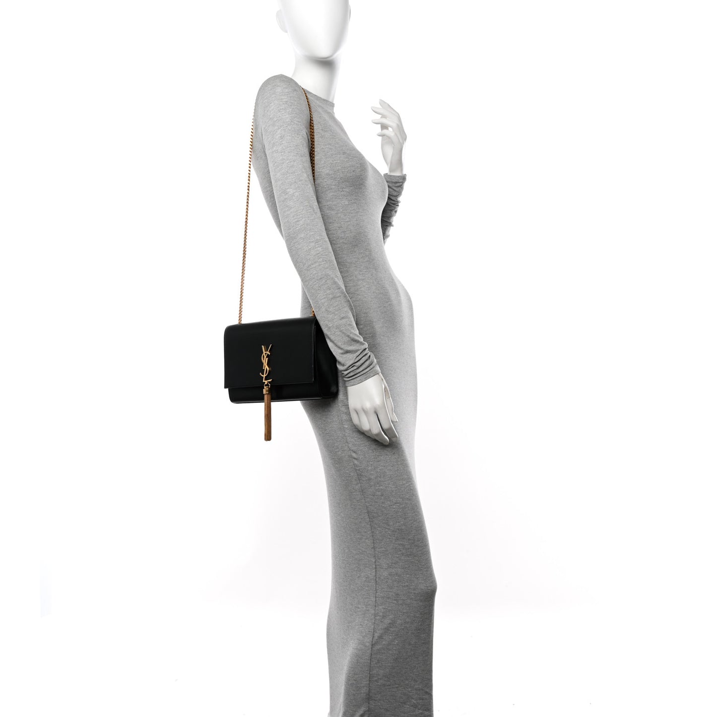 Smooth Calfskin Medium Classic Monogram Kate Tassel Satchel Black