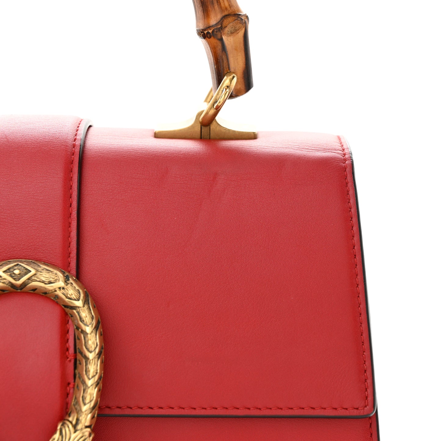 Moon Calfskin Web Medium Dionysus Bamboo Top Handle Bag Hibiscus Red