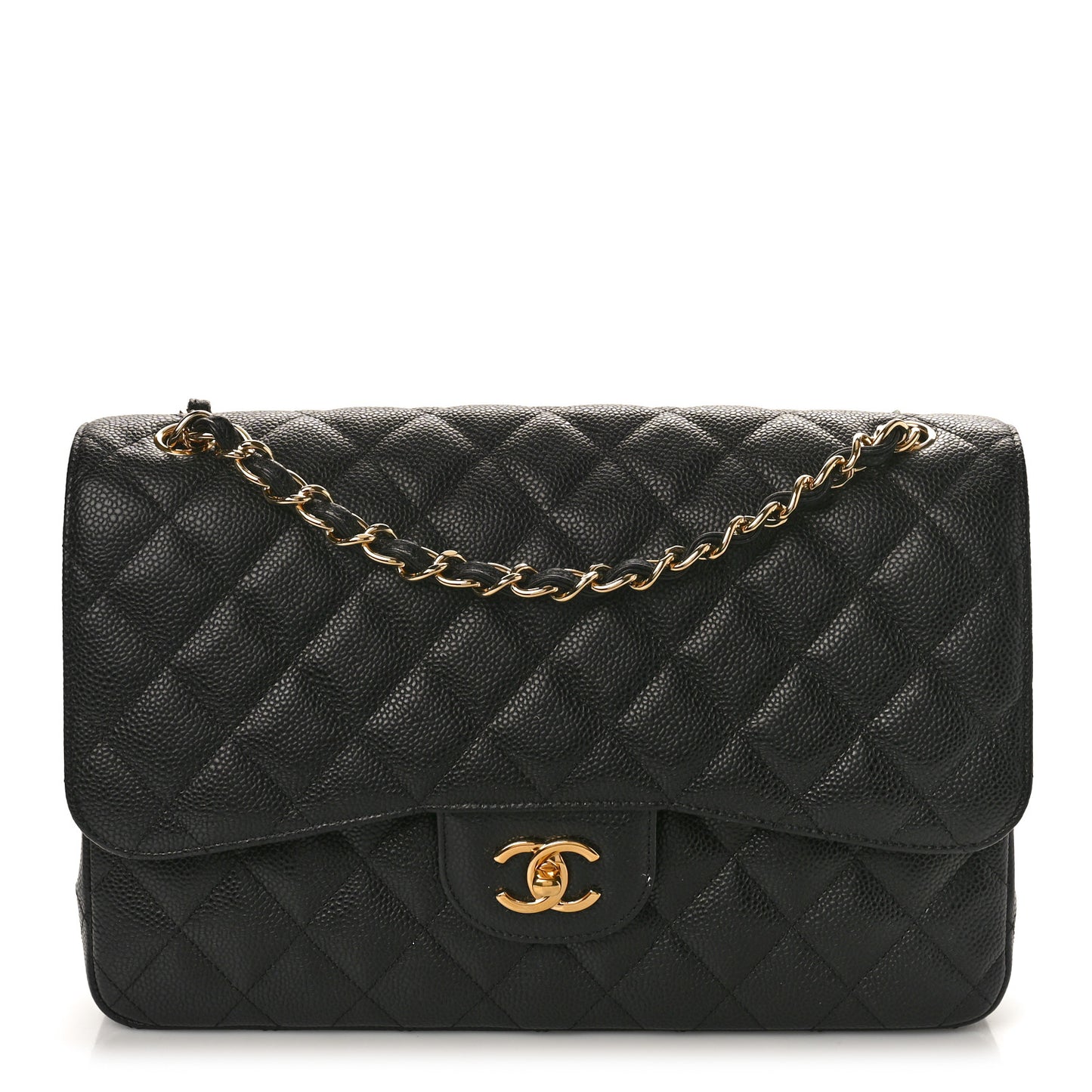 Caviar Quilted Jumbo Double Flap Black