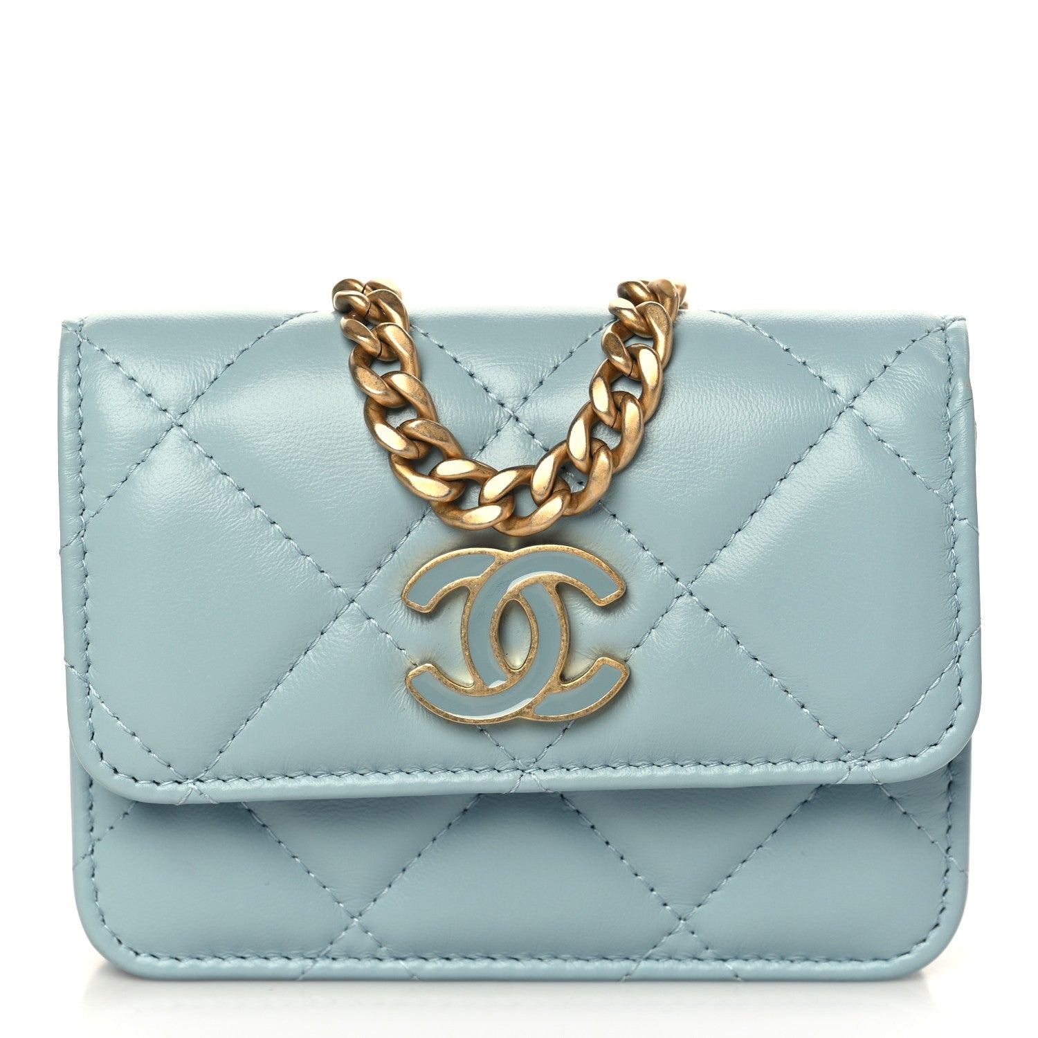 Chanel Lambskin Enamel Quilted Pending CC Flap Belt Bag Light Blue 1 of 8