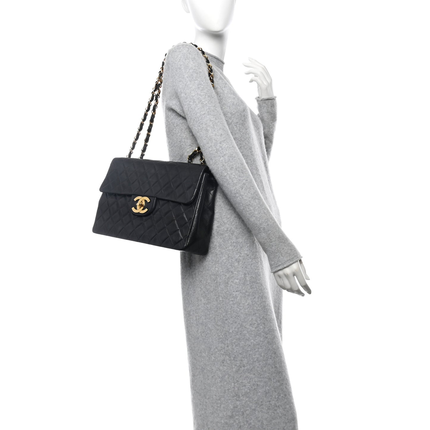 Lambskin Quilted XL Jumbo Single Flap Black