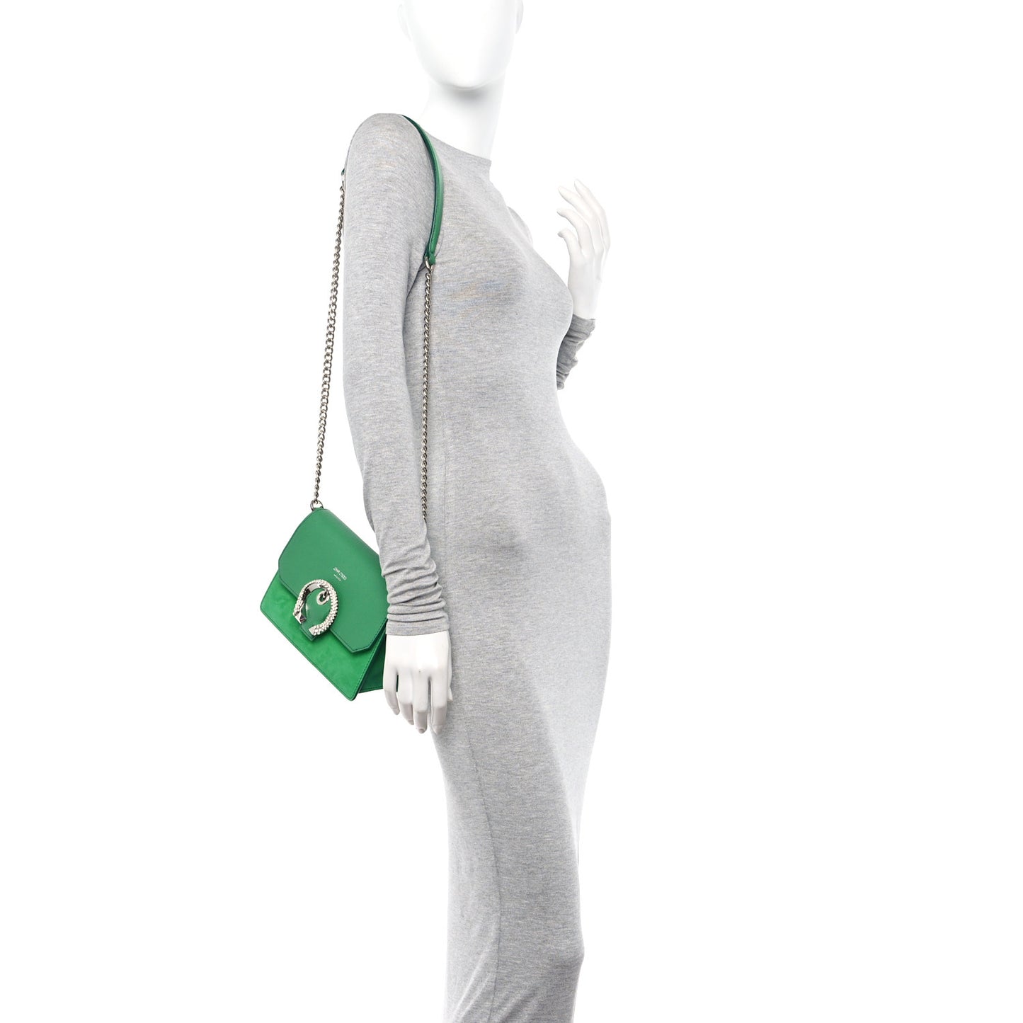 Goatskin Suede Crystal Madeline Shoulder Bag Malachite