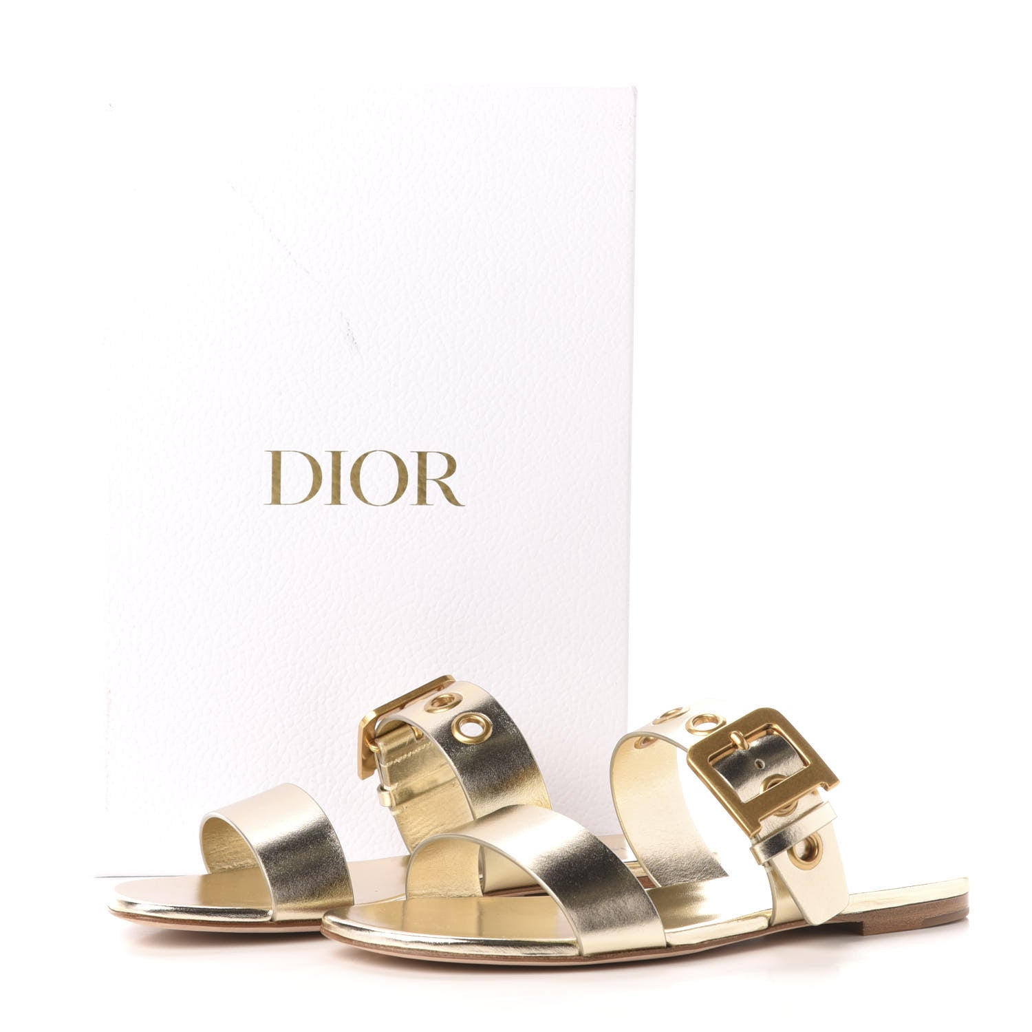Christian Dior Laminated Calfskin D-Dior Slide Sandals 38 Pale Gold 8 of 8