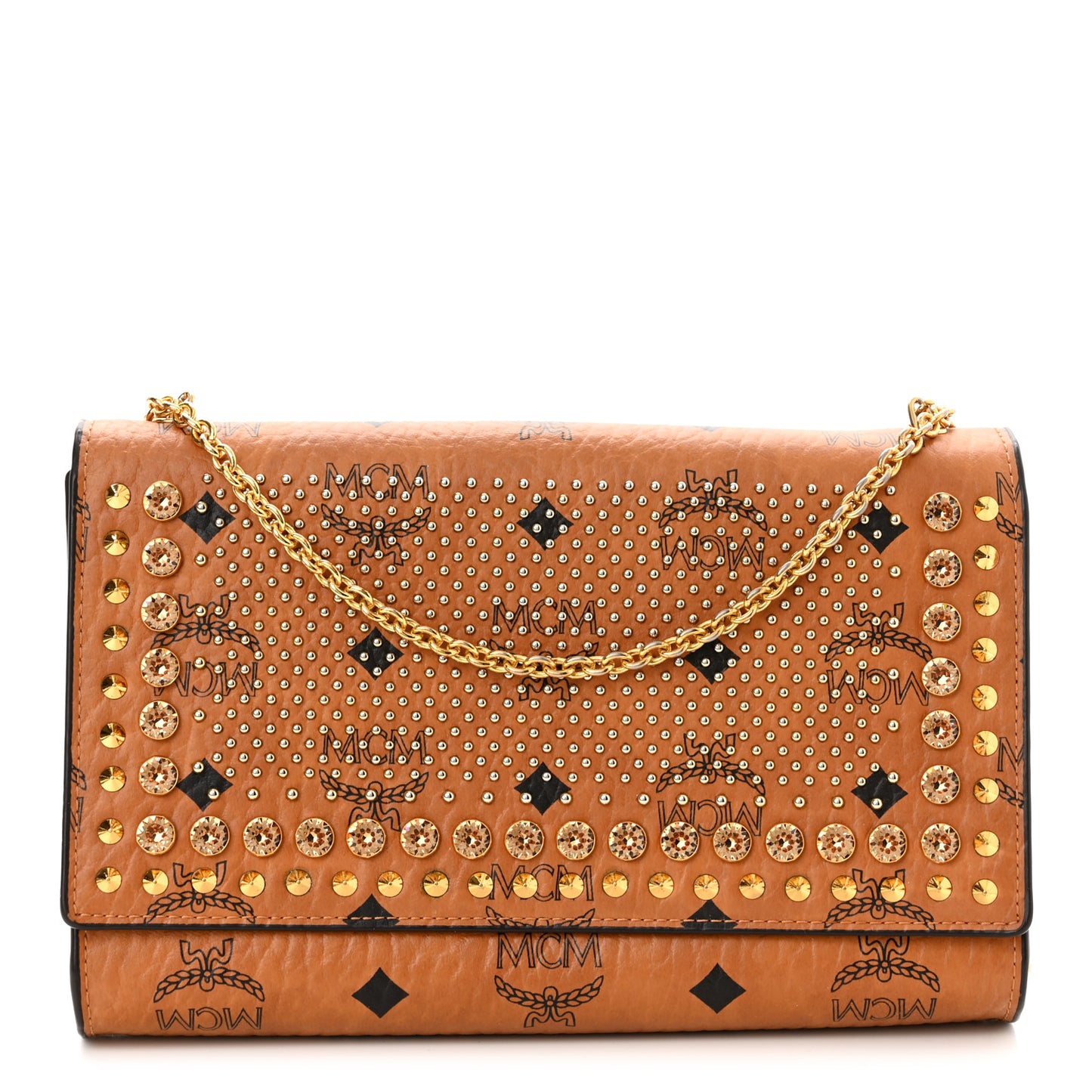 Visetos Studded Chain Wallet Cognac