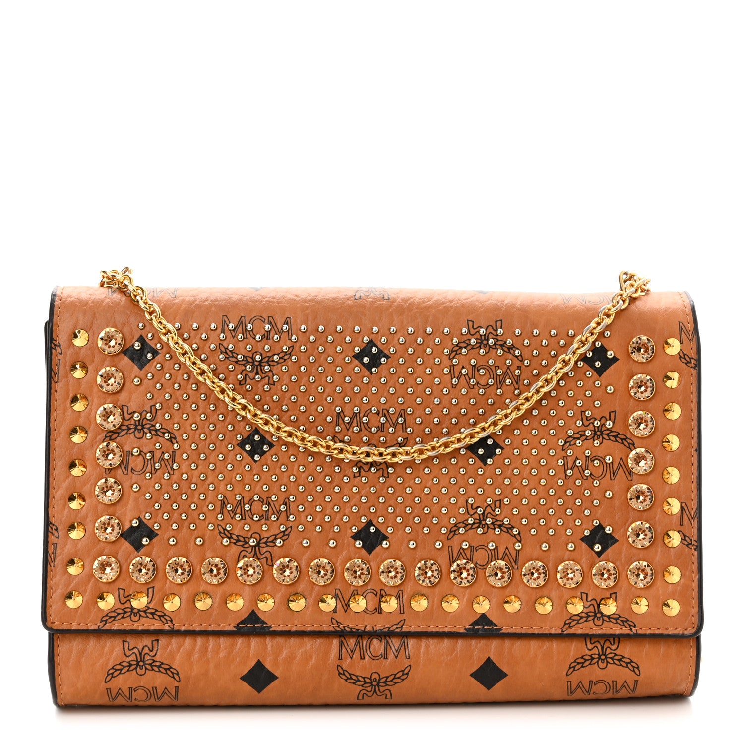 MCM Visetos Studded Chain Wallet Cognac 1 of 14