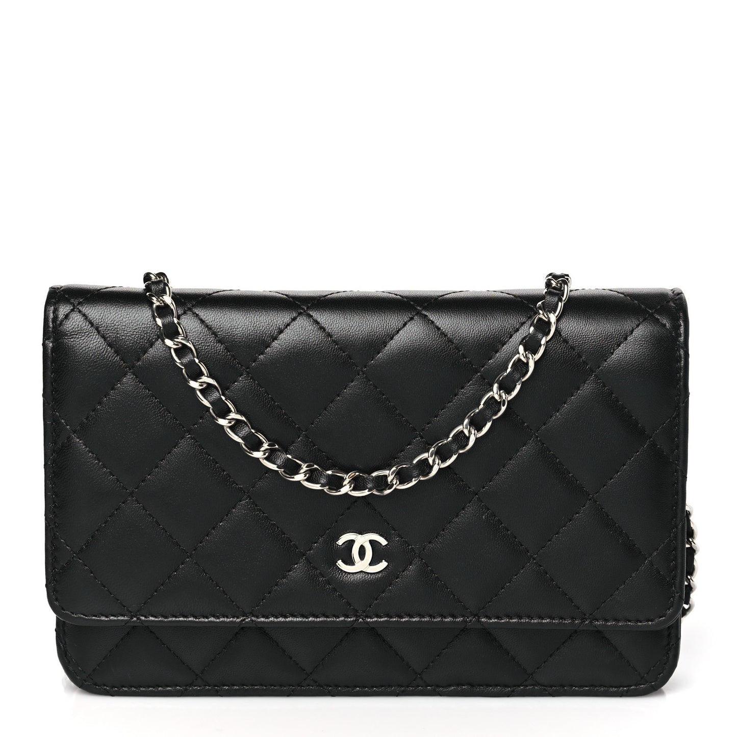 Lambskin Quilted Wallet On Chain WOC Black