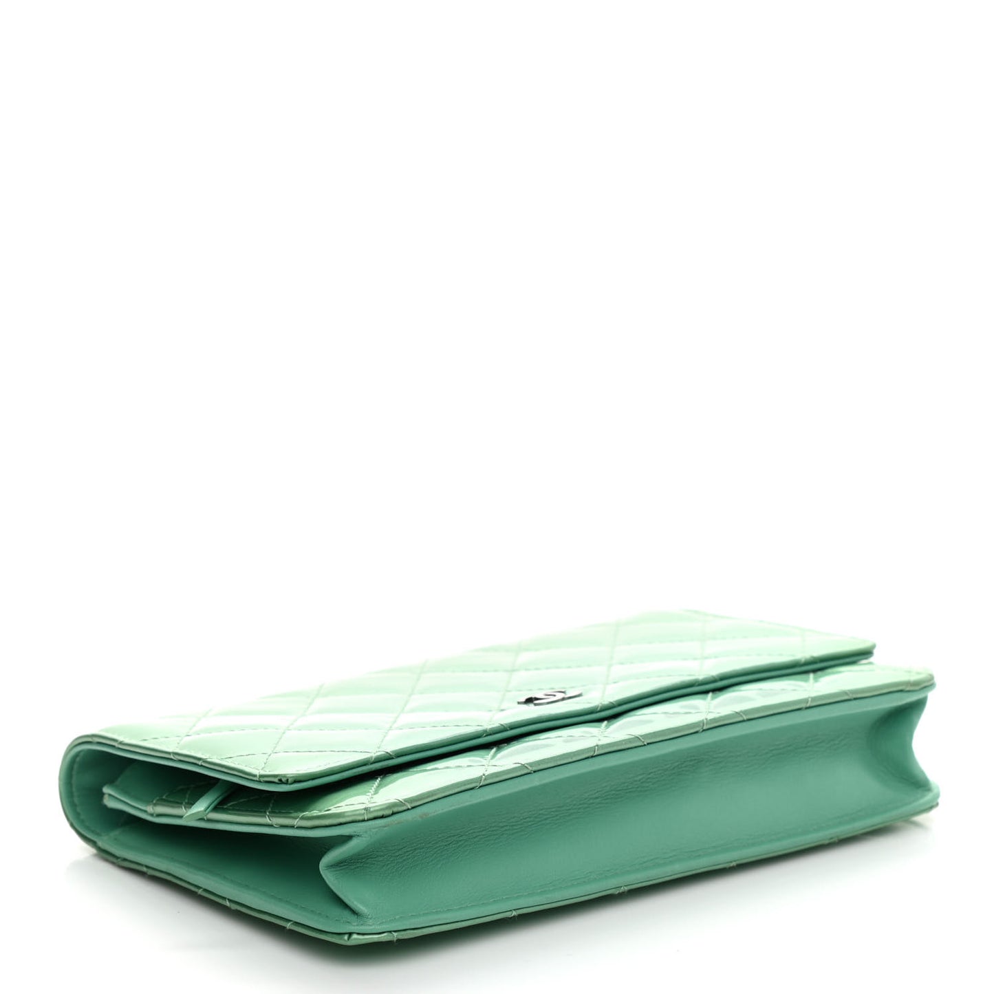 Patent Quilted Wallet On Chain WOC Light Green