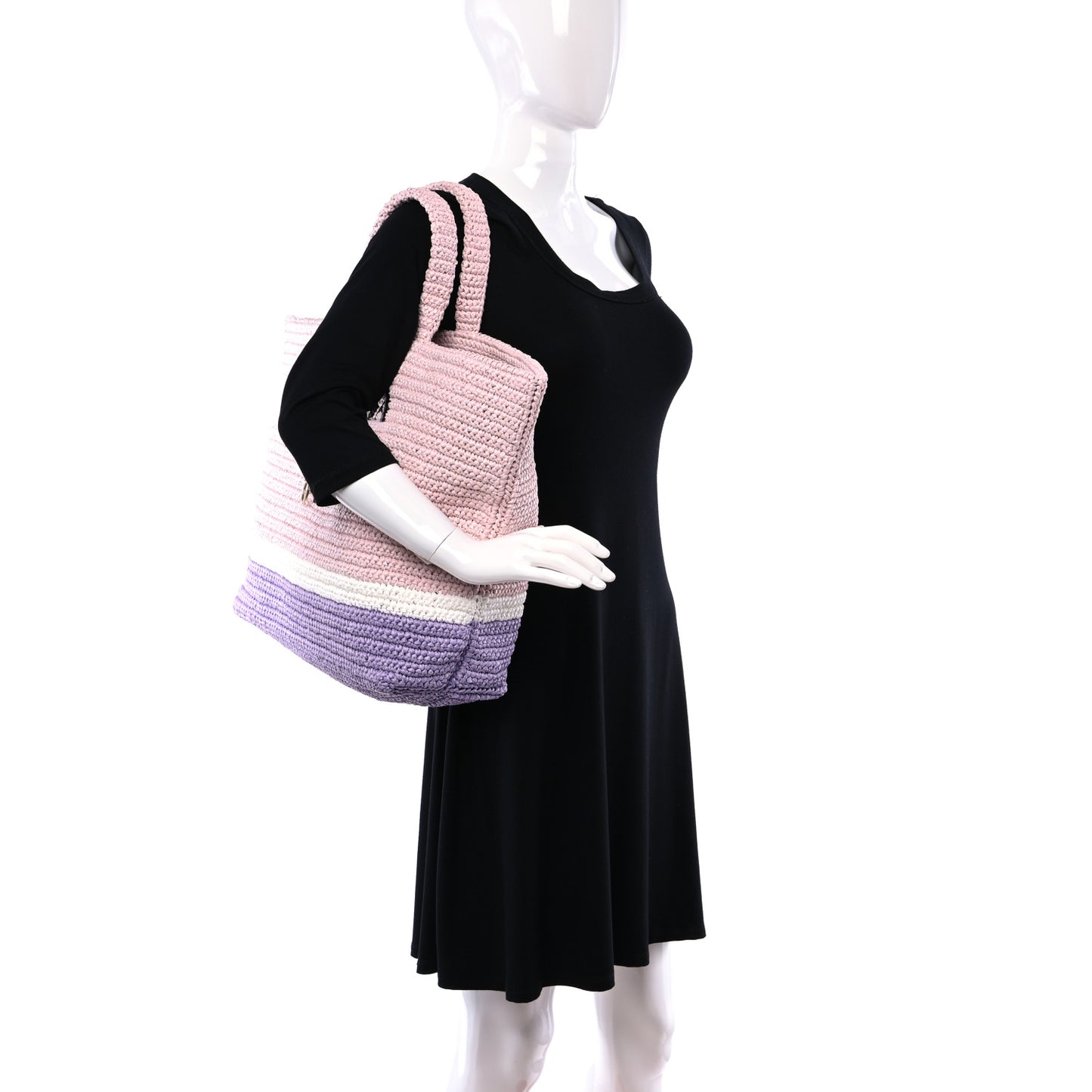 Raffia Embroidered Striped Logo Miami Tote Pink Purple