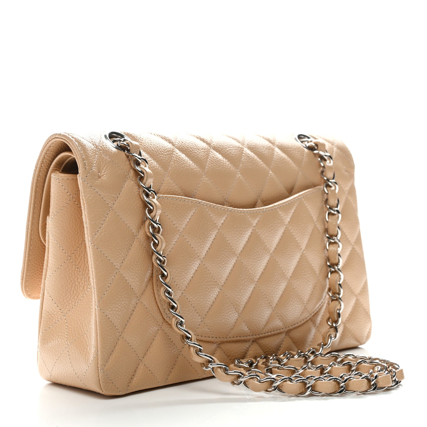 Caviar Quilted Medium Double Flap Beige