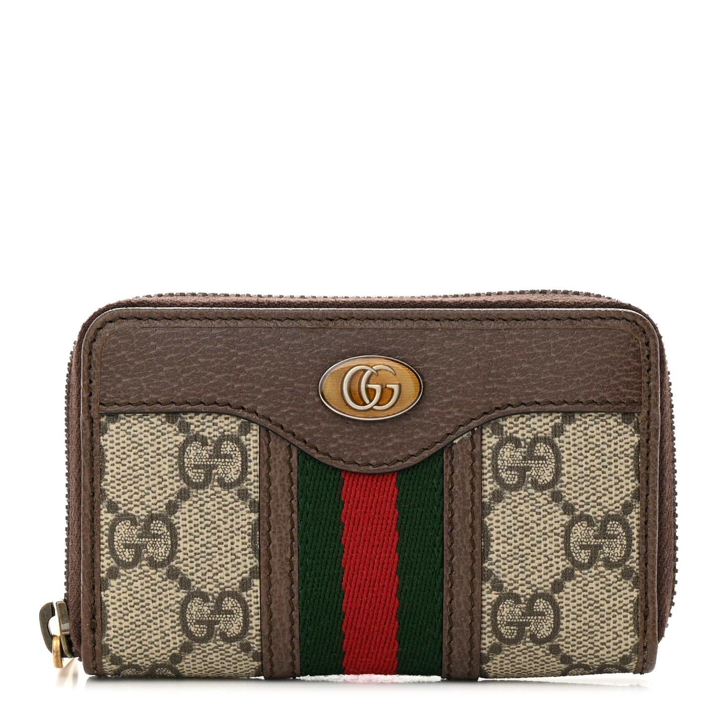 GG Supreme Web Ophidia Zip Around Card Case Brown