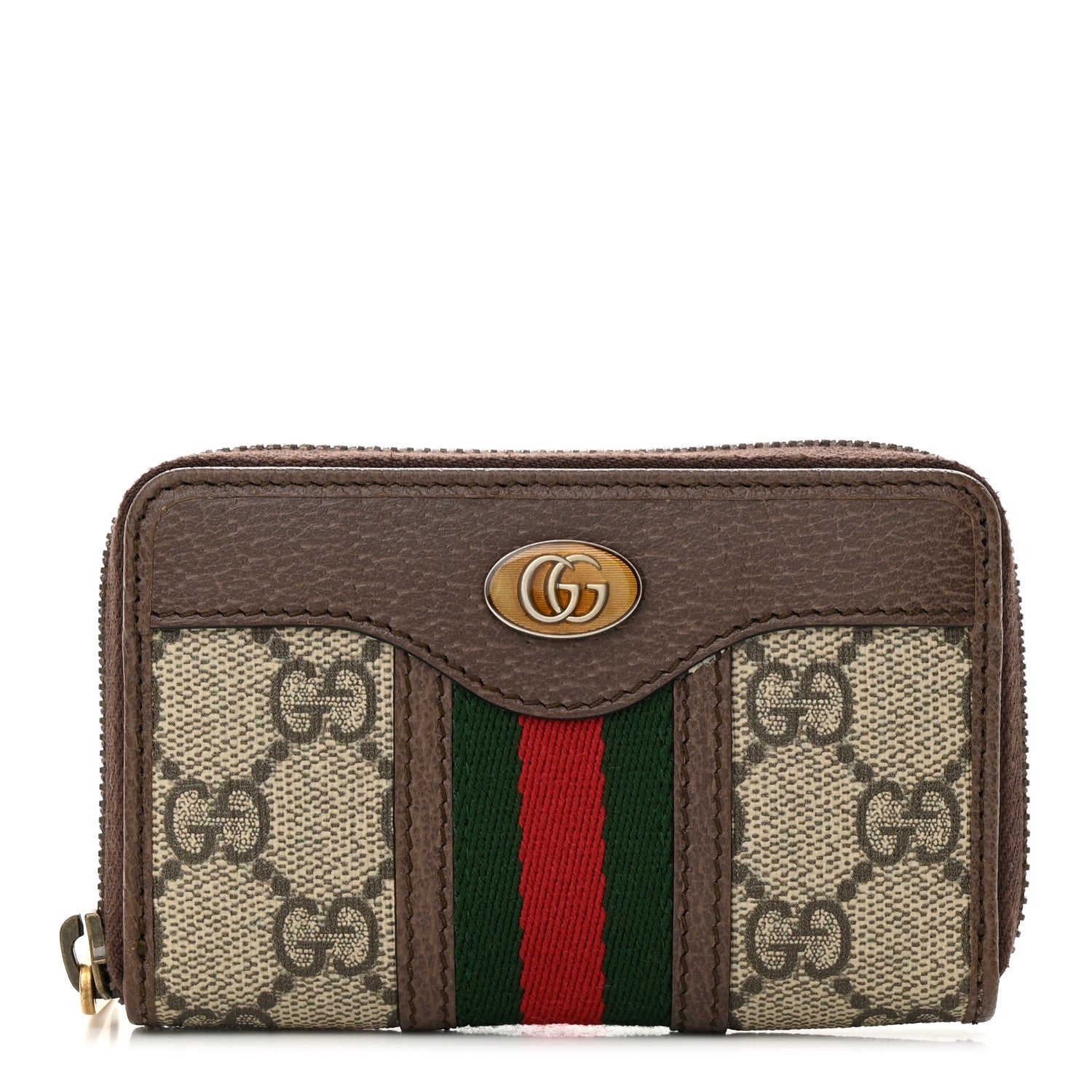 Gucci GG Supreme Web Ophidia Zip Around Card Case Brown 1 of 6