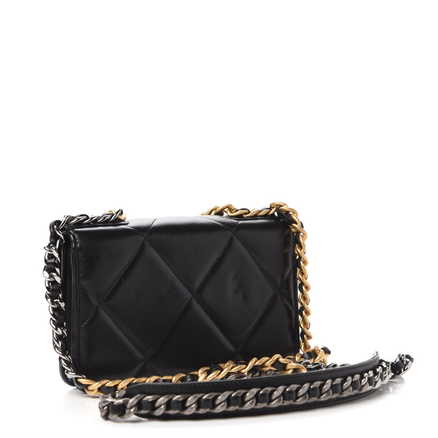 Lambskin Quilted Chanel 19 Wallet On Chain WOC Black