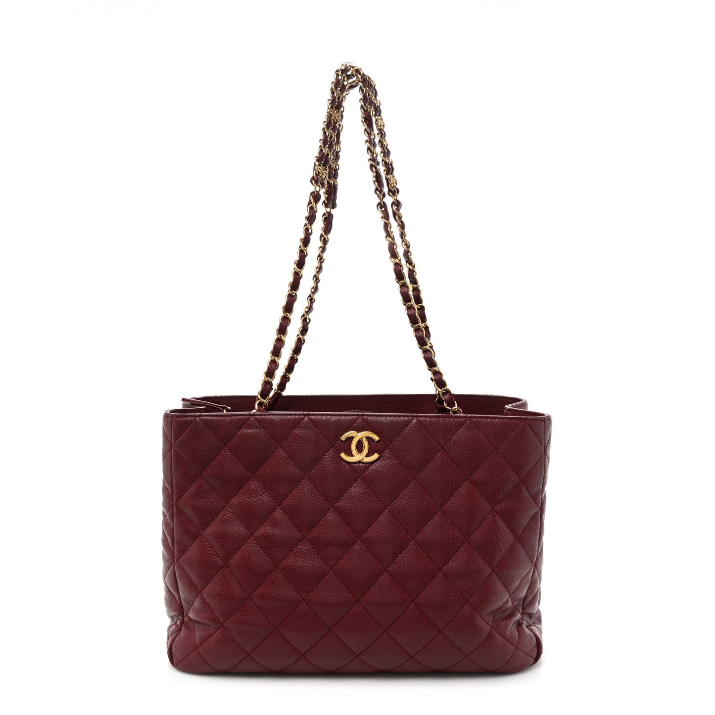 Caviar Quilted Shopping Tote Dark Burgundy