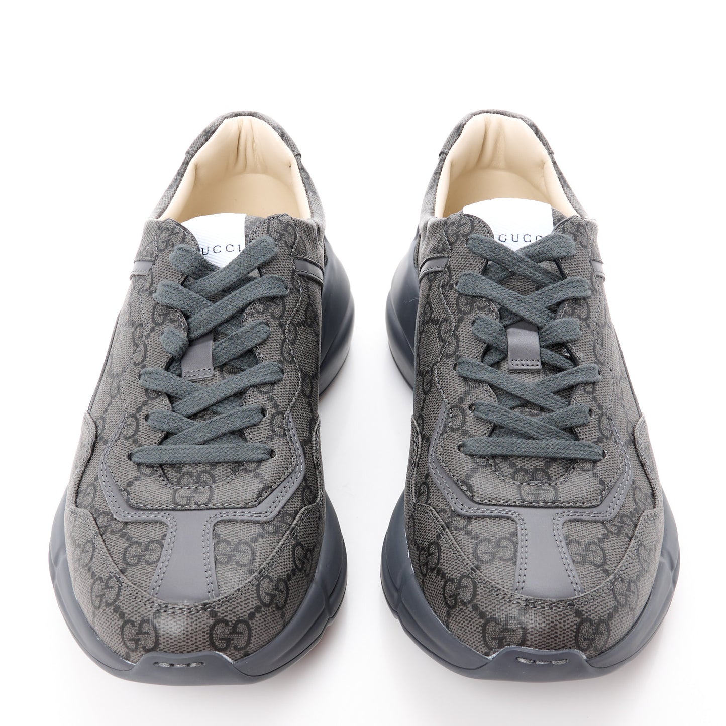 GG Supreme Monogram Apollo Calfskin Mens Rhyton Sneakers 6.5 Grey Black Graphite Grey
