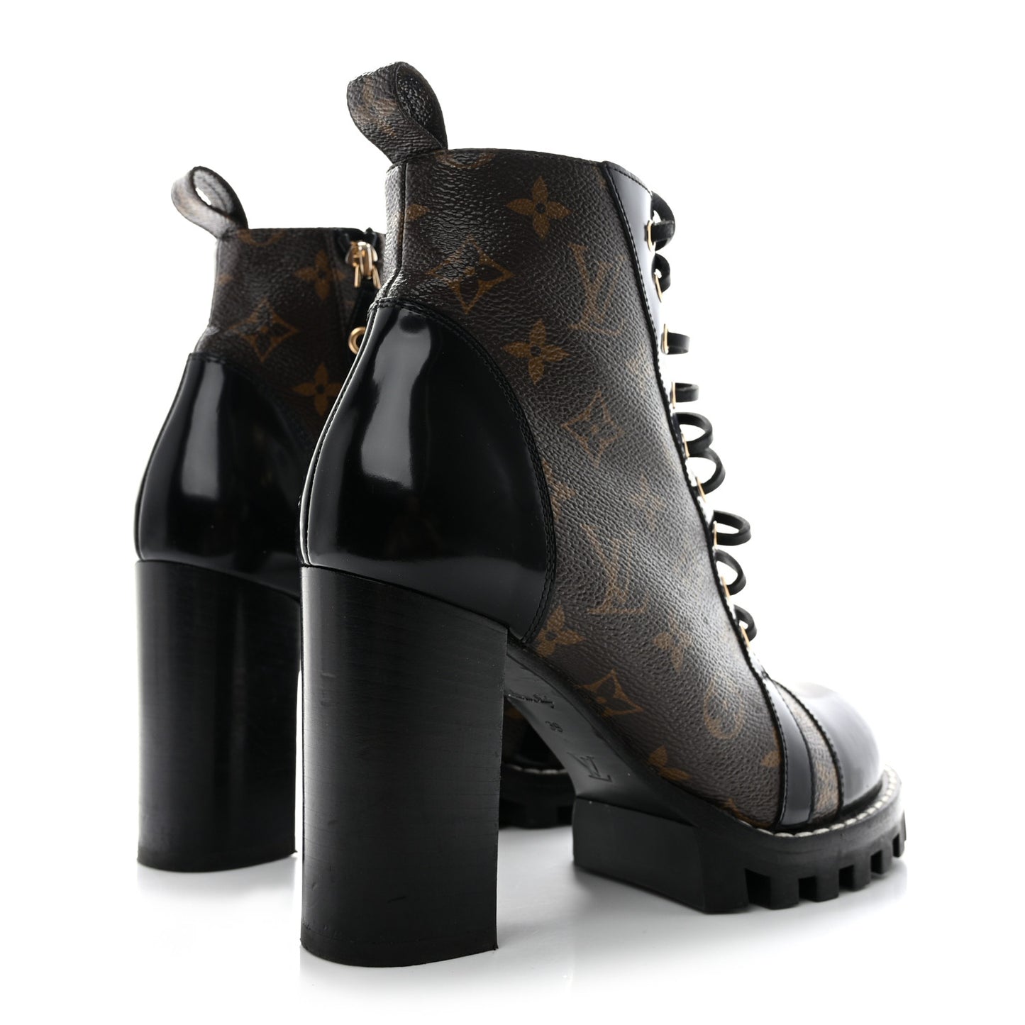 Patent Calfskin Monogram Star Trail Ankle Boots 39 Black