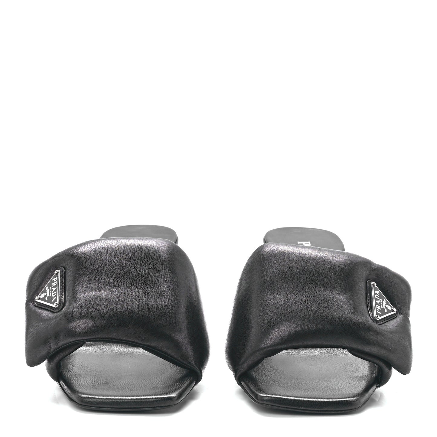 Nappa Soft Padded Metal Triangle Logo 65mm Slide Sandals 41 Black