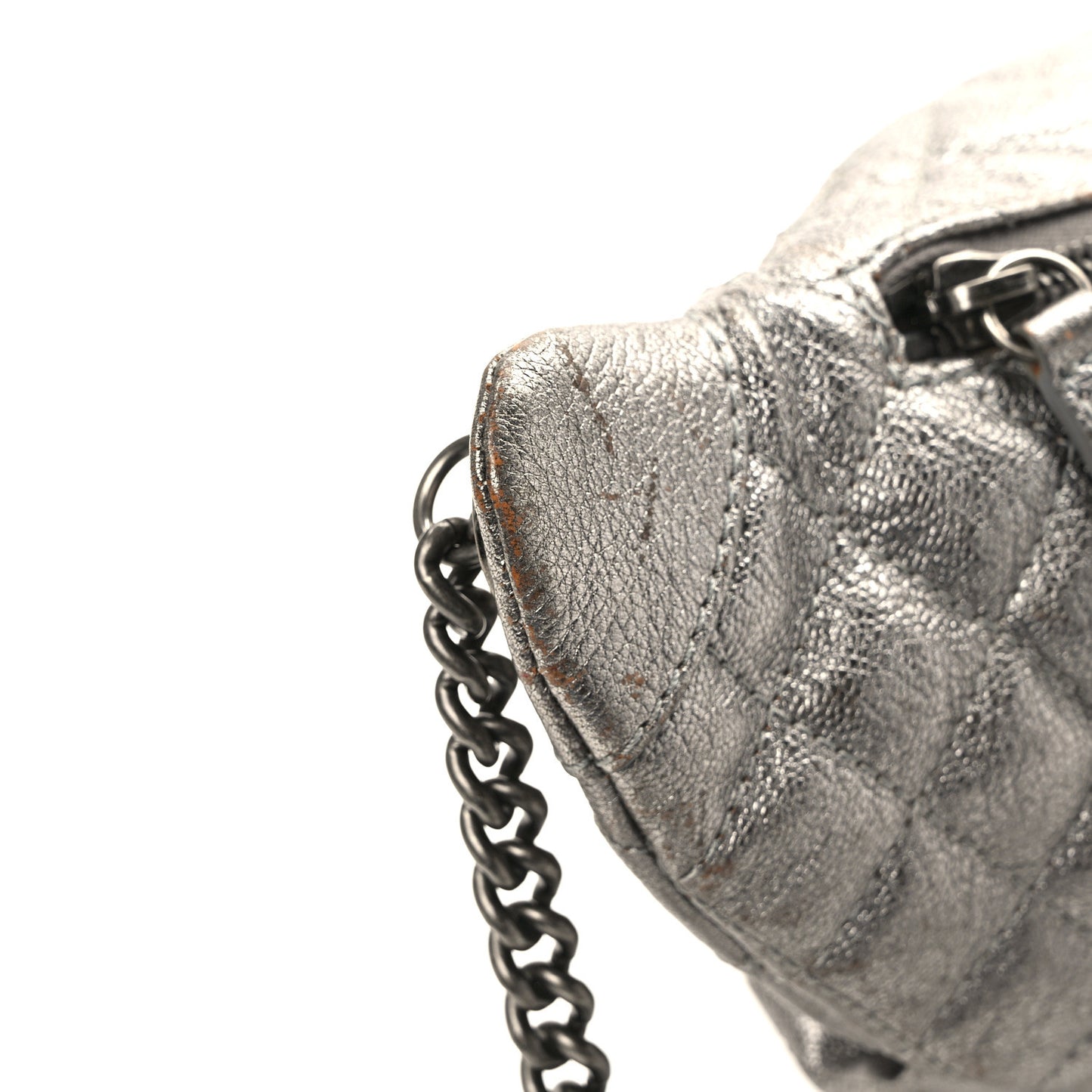 Metallic Goatskin Quilted Banane Waist Bag Fanny Pack Silver