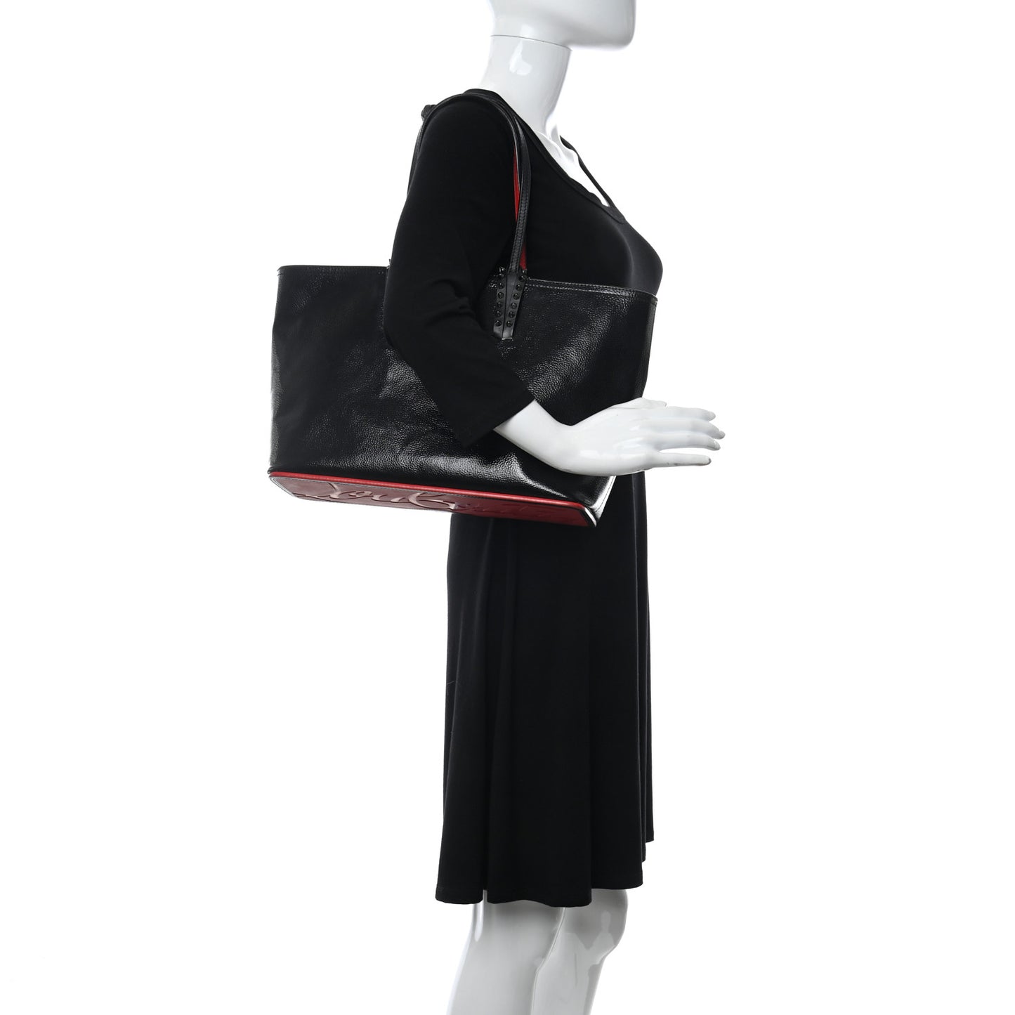 Patent Calfskin Spikes East West Cabata Tote Black