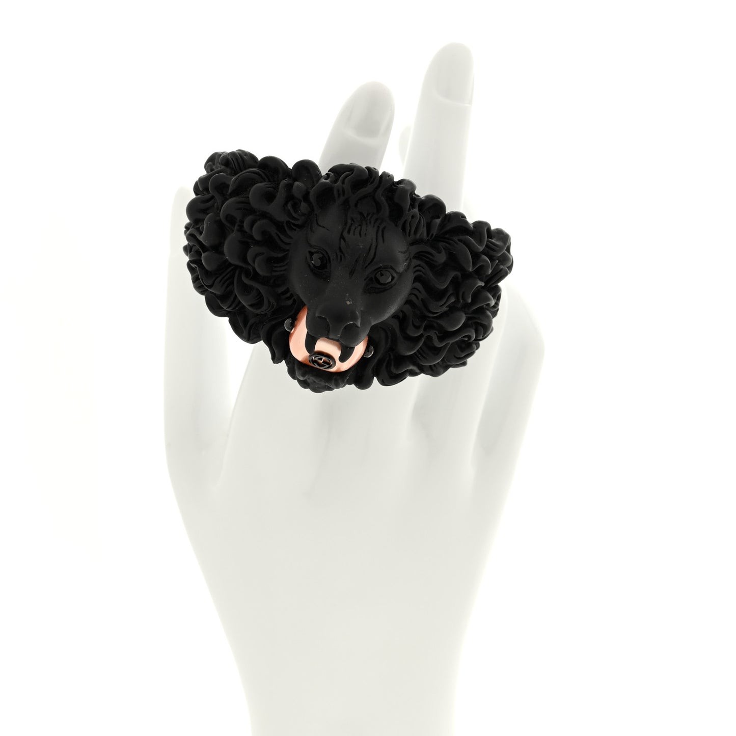 Metal Pearl Lion Head Cuff Bracelet Black