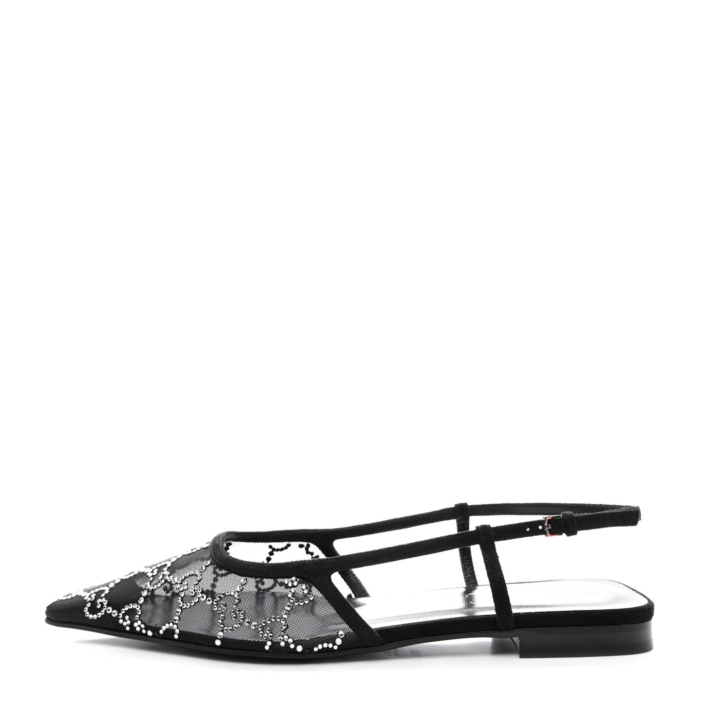 Tela Retino Kid Scamosciato Crystal GG Monogram Square Demi Ballet Flats 39.5 Black