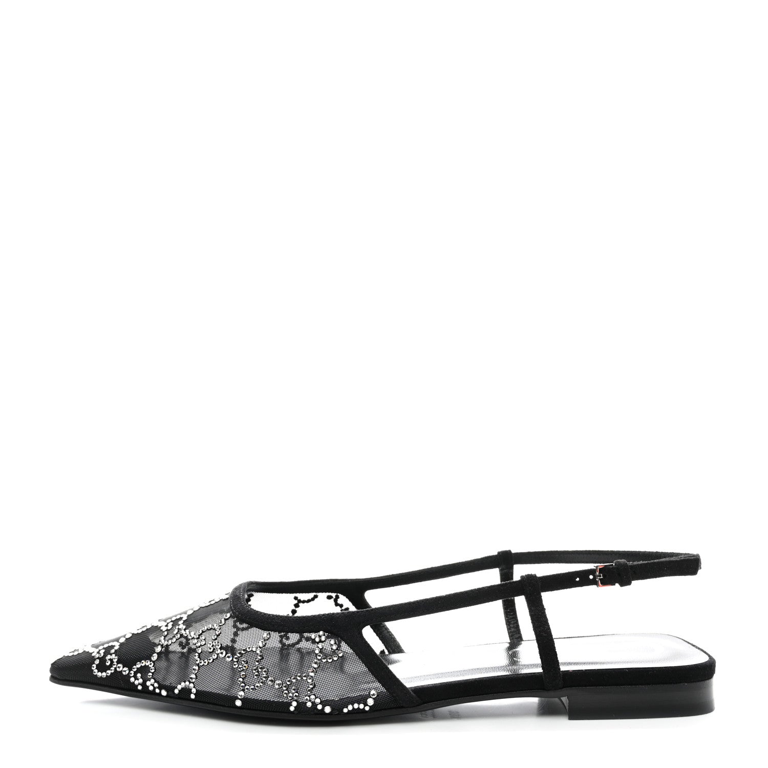 Gucci Tela Retino Kid Scamosciato Crystal GG Monogram Square Demi Ballet Flats 39.5 Black 1 of 9