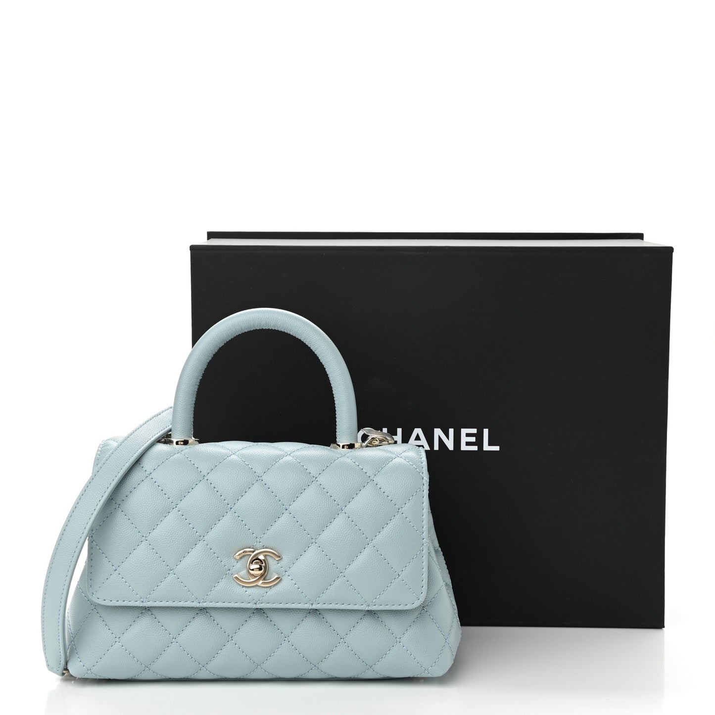Caviar Quilted Mini Coco Handle Flap Light Blue
