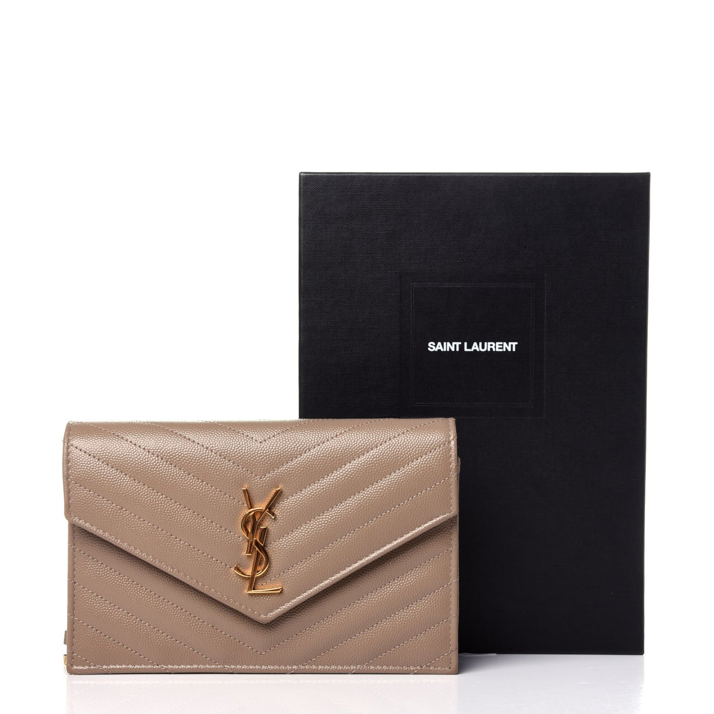 Grain De Poudre Matelasse Chevron Monogram Envelope Chain Wallet Dark Beige