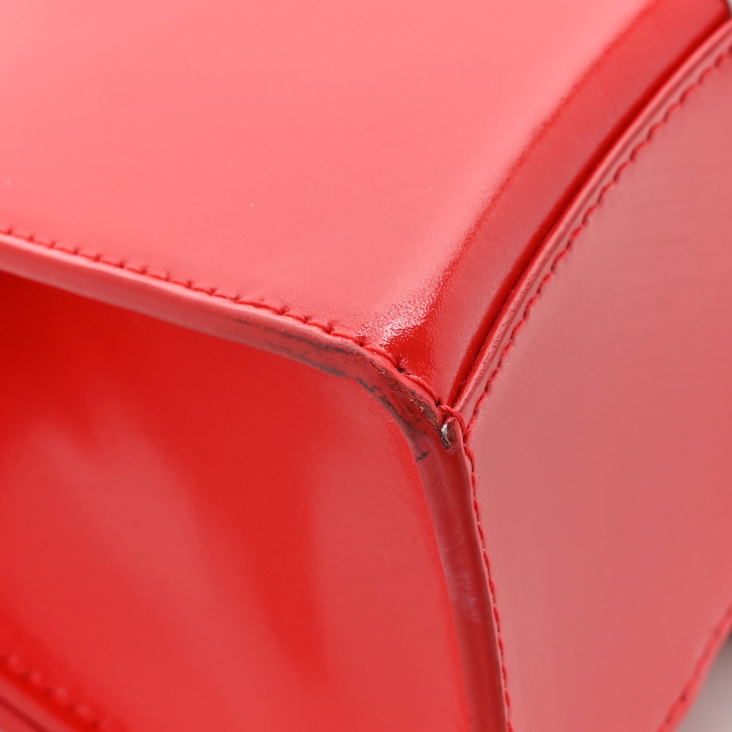 X ADIDAS Shiny Box Calfskin Hourglass Top Handle Bag XS Bright Red
