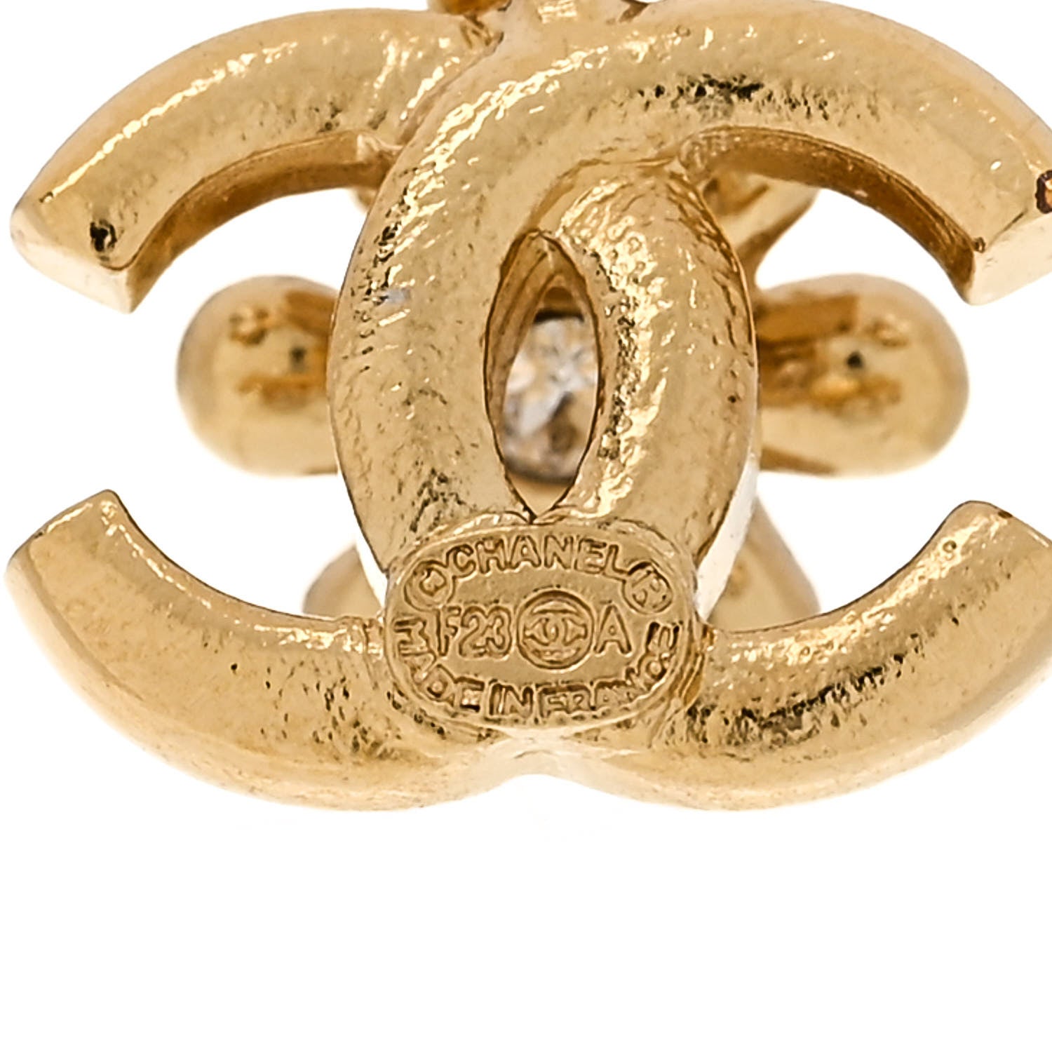 Chanel Metal Crystal CC Daisy Drop Earrings Gold 4 of 4