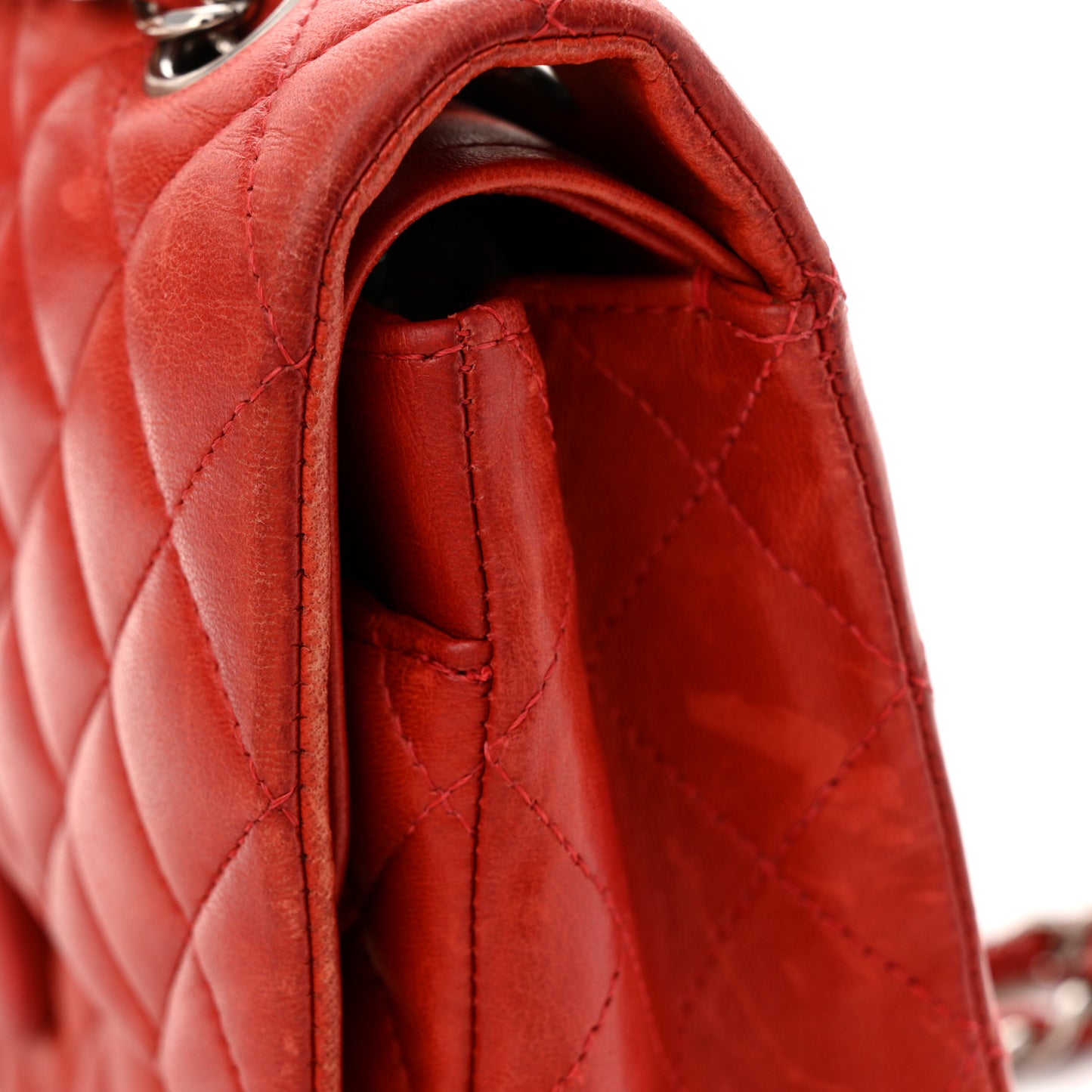 Lambskin Quilted Medium Double Flap Red