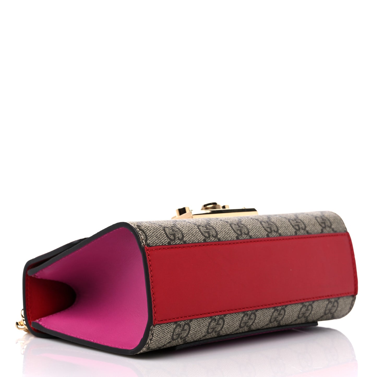 GG Supreme Monogram Calfskin Small Padlock Shoulder Bag Beige Hibiscus Red New Rosette