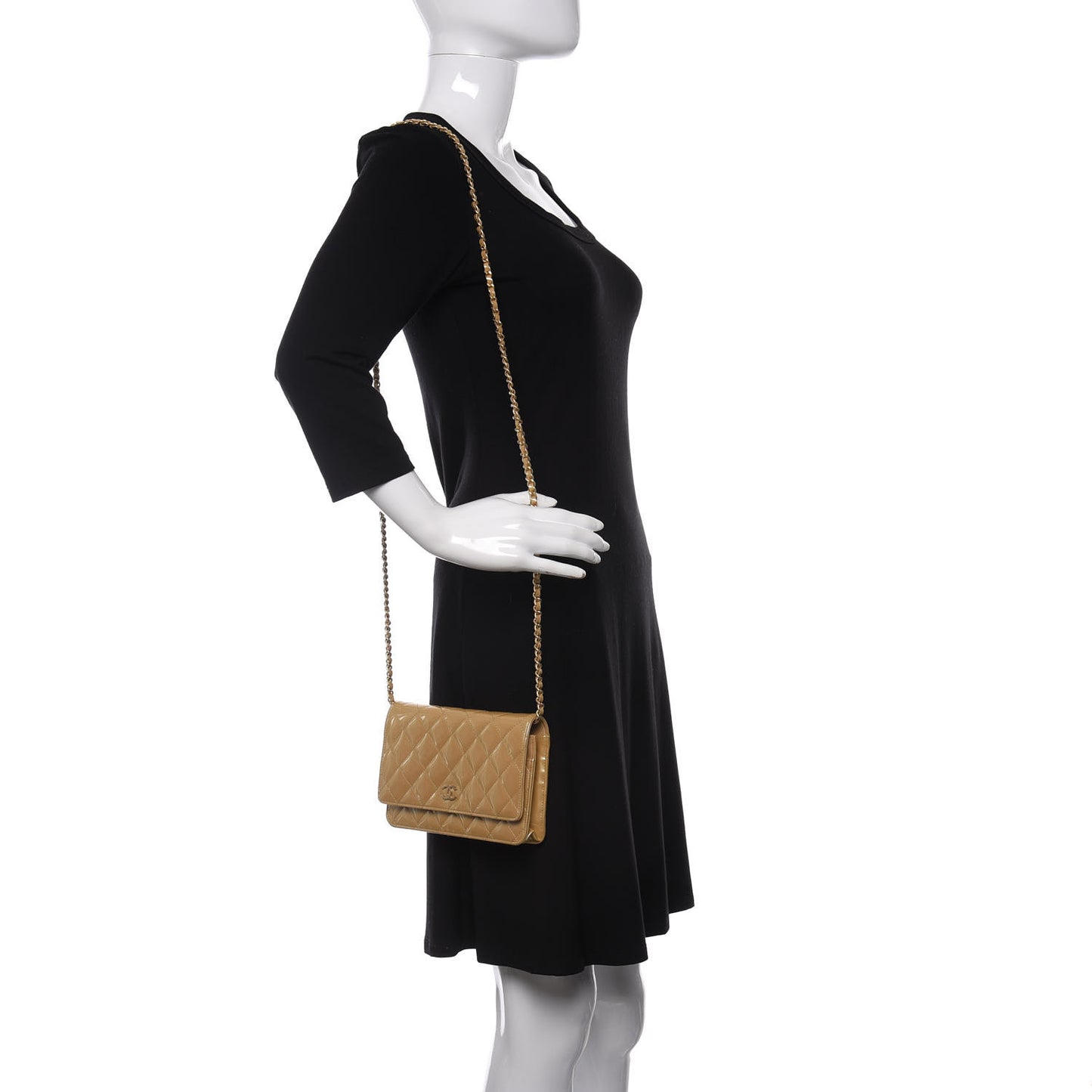 Metallic Patent Quilted Wallet On Chain WOC Gold