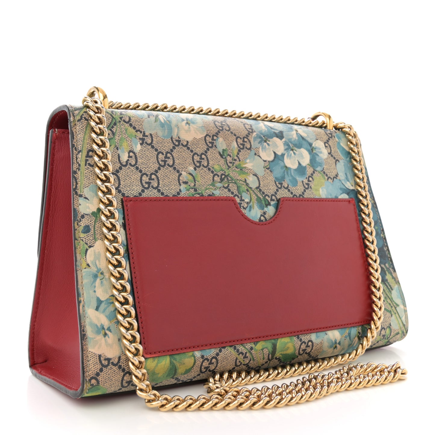 GG Supreme Monogram Blooms Medium Padlock Shoulder Bag Beige Blue Navy Hibiscus Red