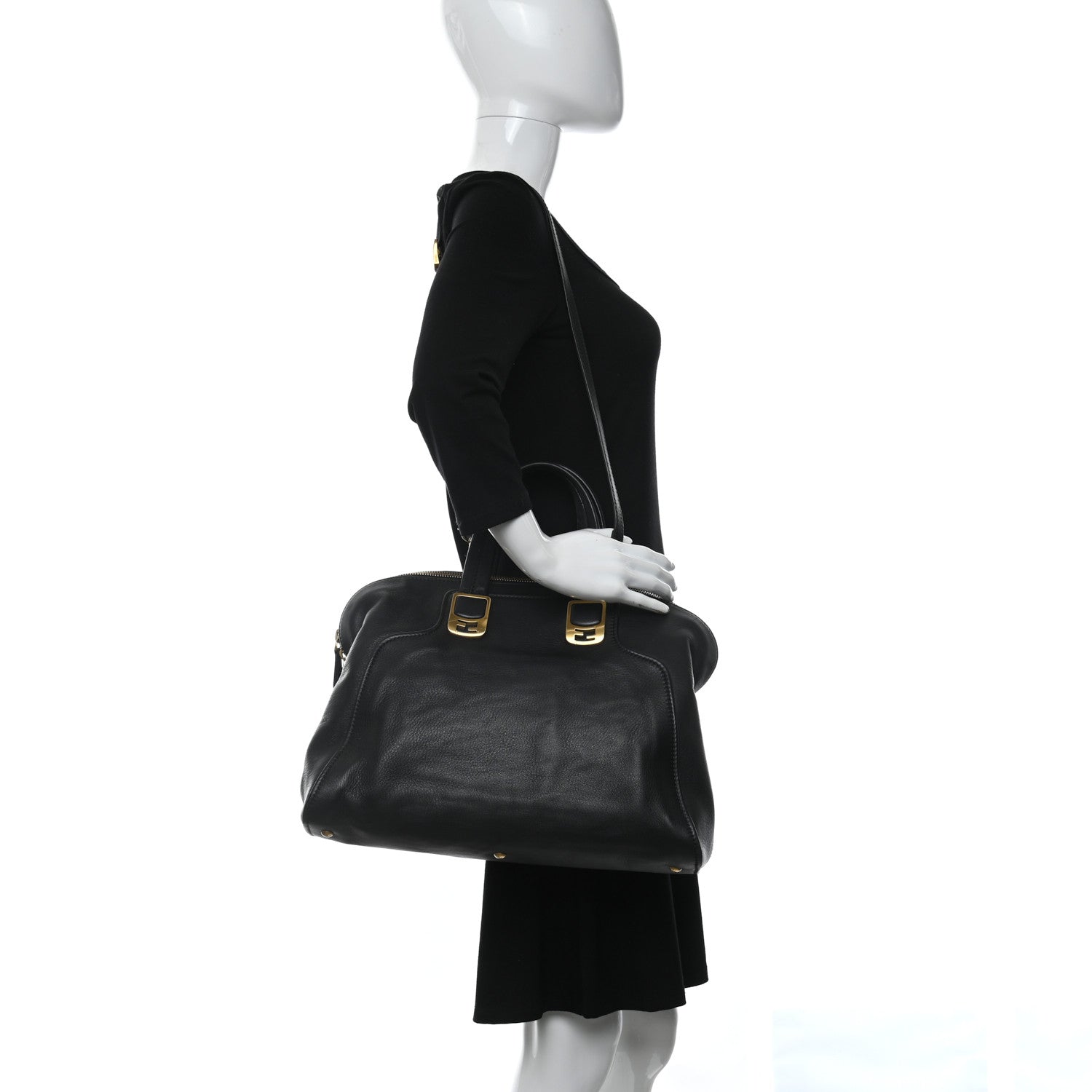Fendi Pebbled Calfskin Large Chameleon Tote Black 2 of 13