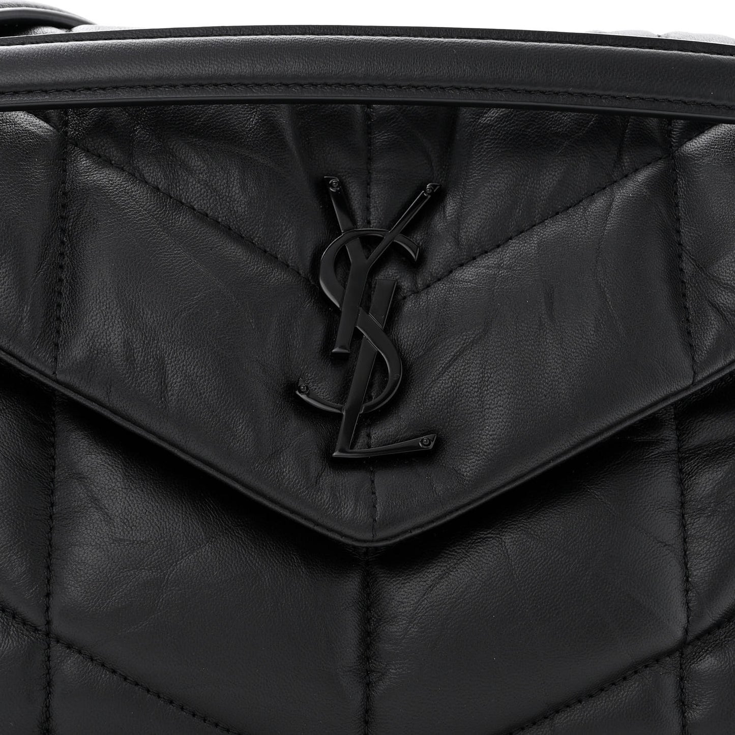 Lambskin Quilted Monogram Monochrome Small Loulou Puffer Chain Satchel Black
