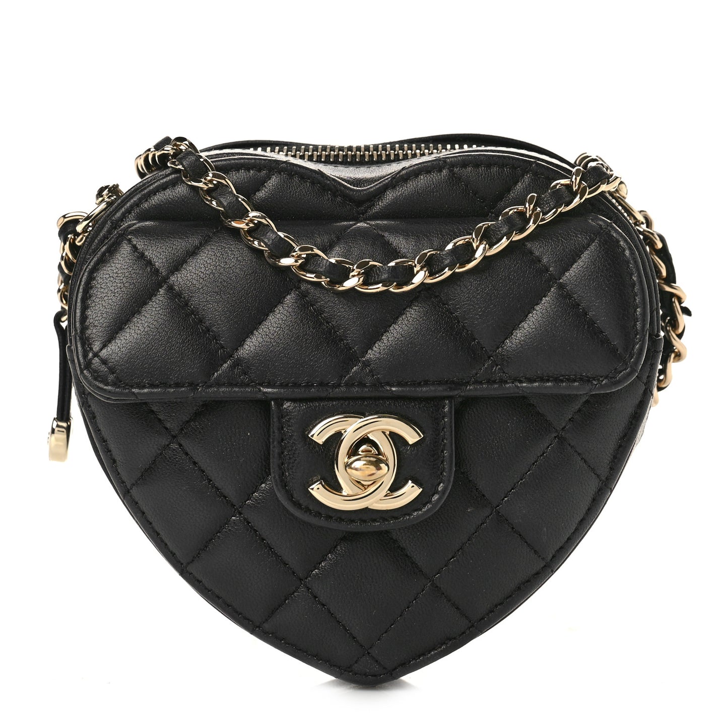 Lambskin Quilted CC In Love Heart Clutch Black