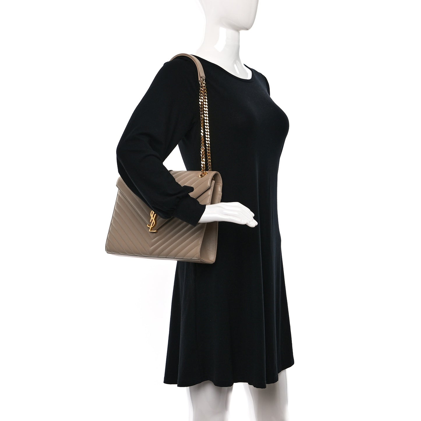 Grain De Poudre Matelasse Chevron Large Monogram Satchel Dark Beige