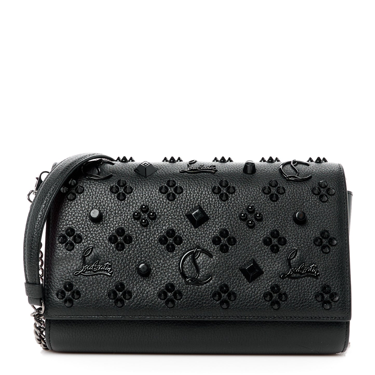 Calfskin Spikes Loubinthesky Paloma Clutch Black