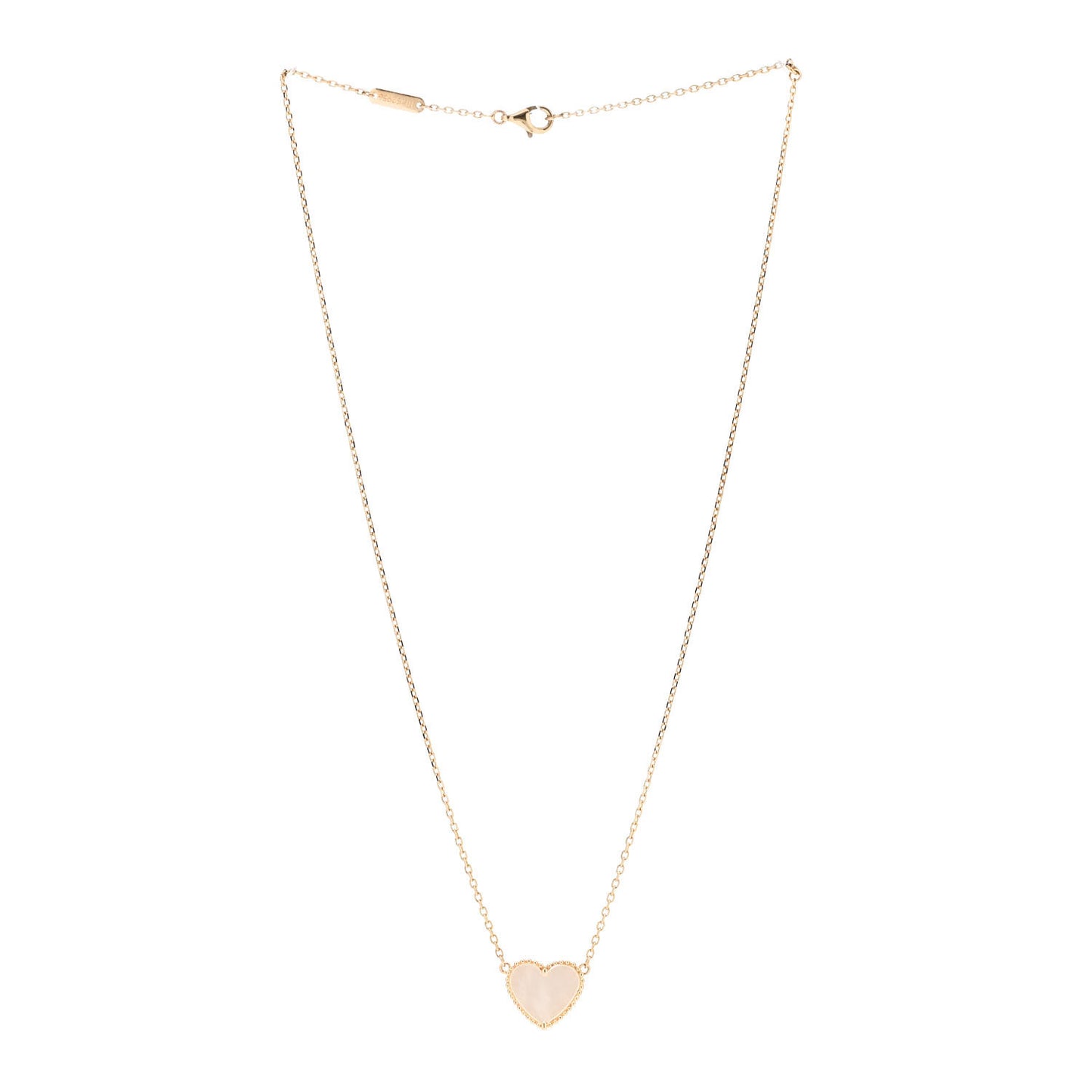 18K Yellow Gold Mother of Pearl Lucky Alhambra Heart Pendant Necklace