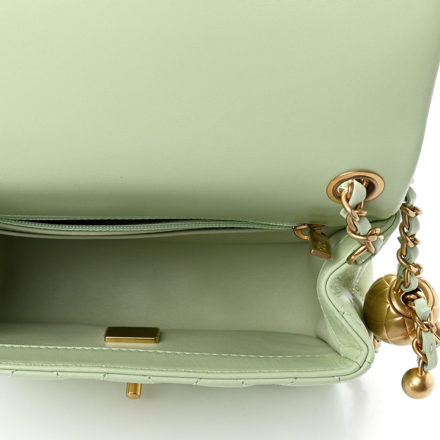 Lambskin Quilted Mini Pearl Crush Flap Light Green
