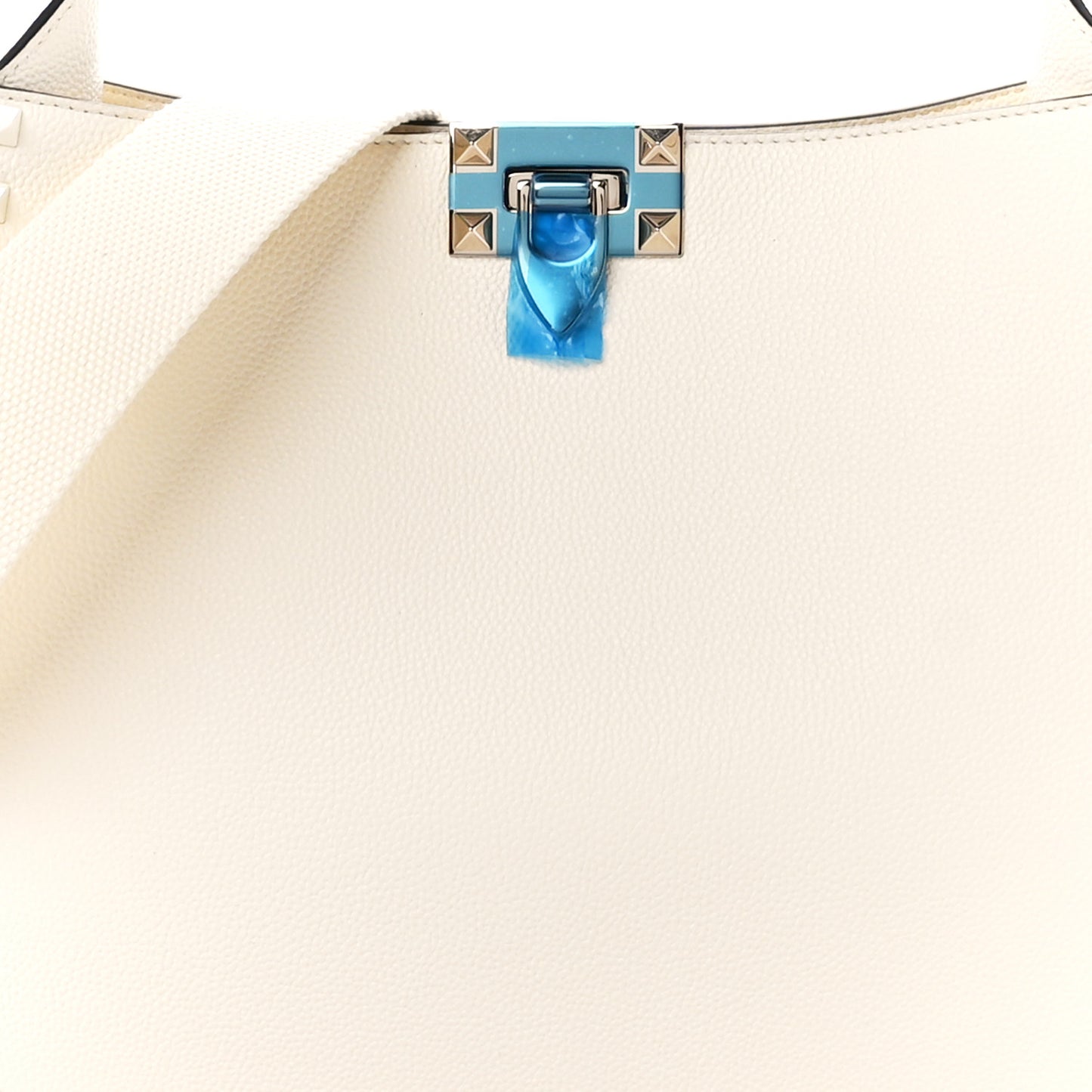 Grainy Calfskin Rockstud Flip-Lock Hobo Bag Ivory