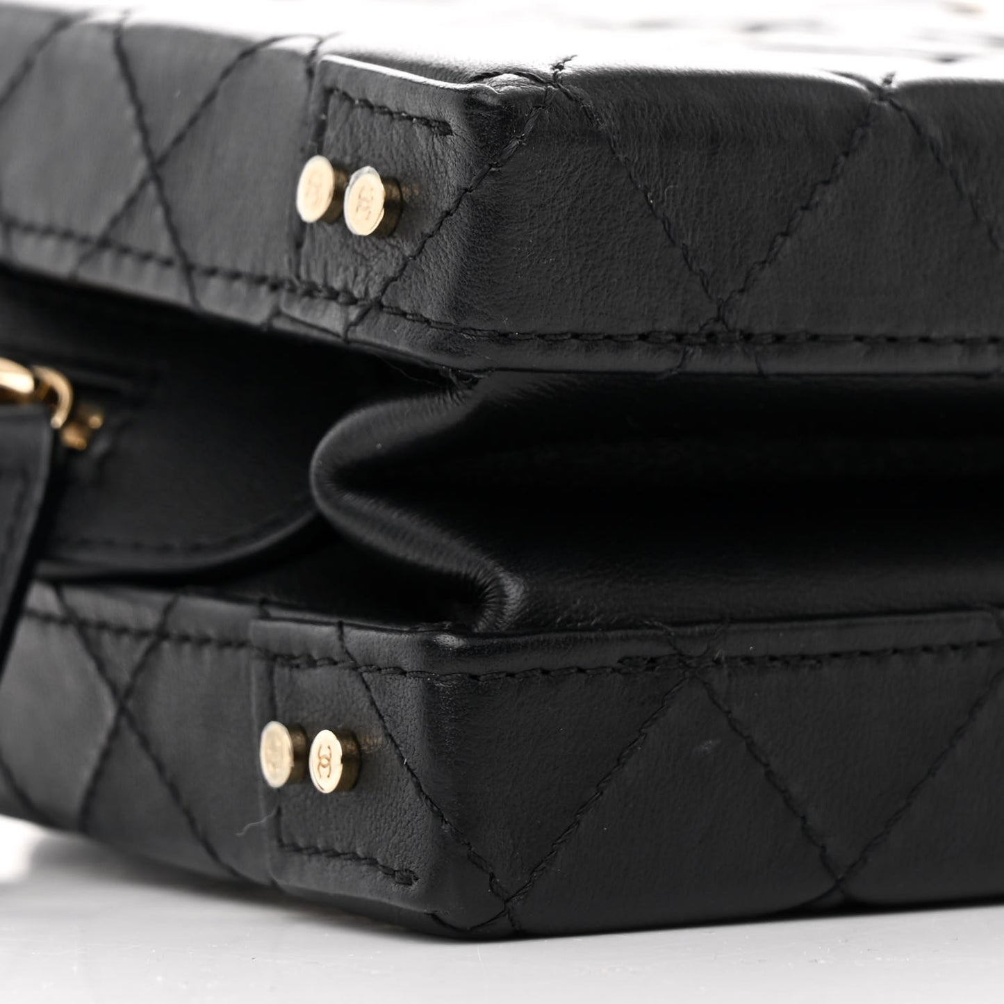 Calfskin Quilted Studded Square Vanity Case Black