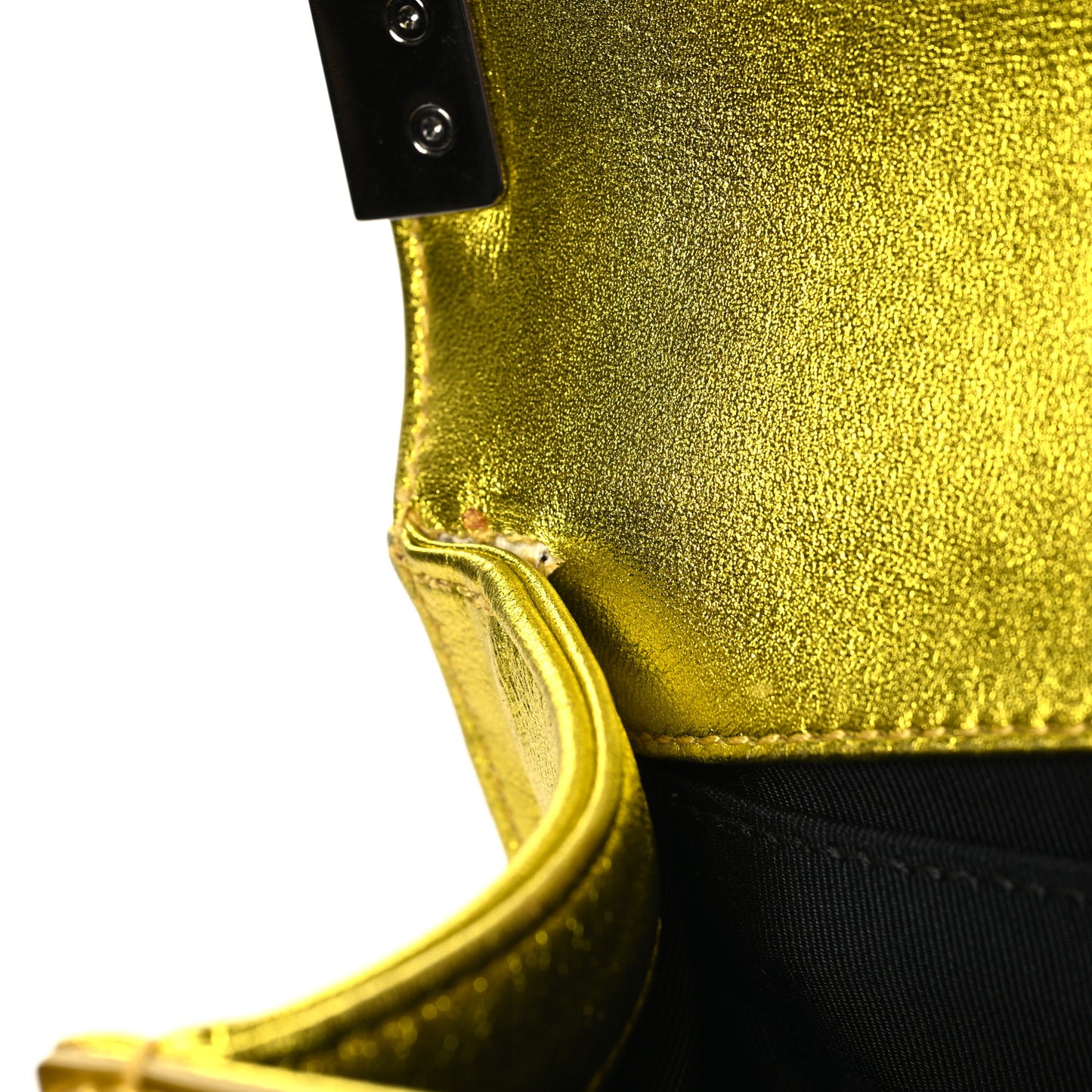 Metallic Patent Calfskin Quilted Medium Boy Flap Gold