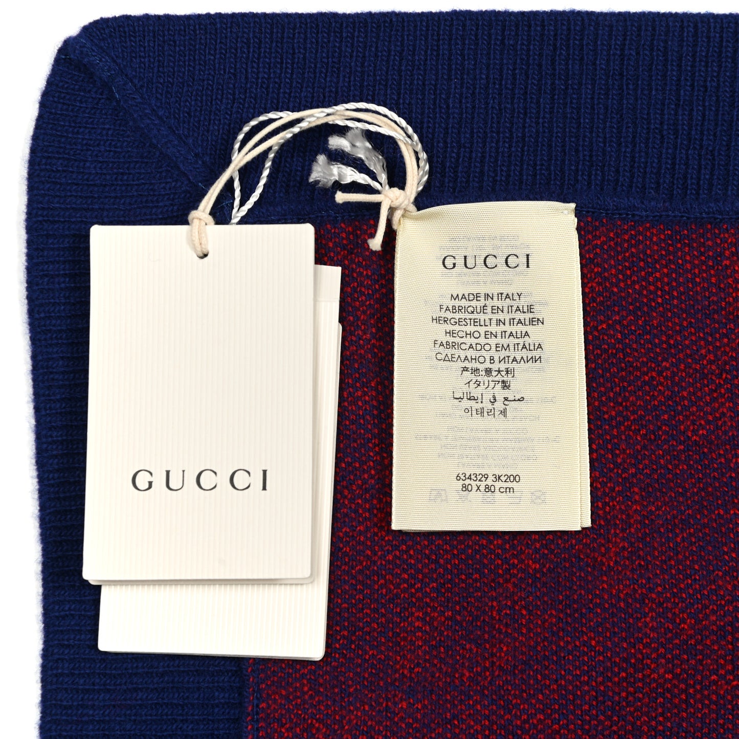 Wool Knit GG Monogram Intarsia Childrens Blanket Blue Red