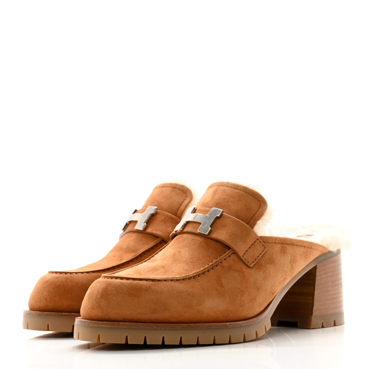 Suede Goatskin Woolskin Flore 60 Mules 38.5 Brun Amourette Ecru