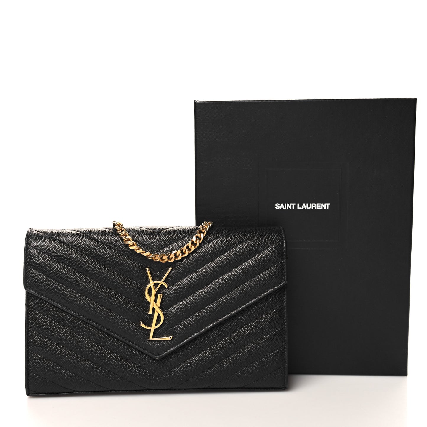 Grain De Poudre Matelasse Chevron Monogram Chain Wallet Black