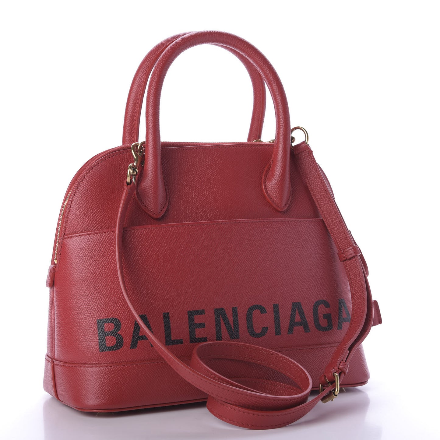 Signature Grained Calfskin Logo S Ville Top Handle Bag Rouge Lantern Black