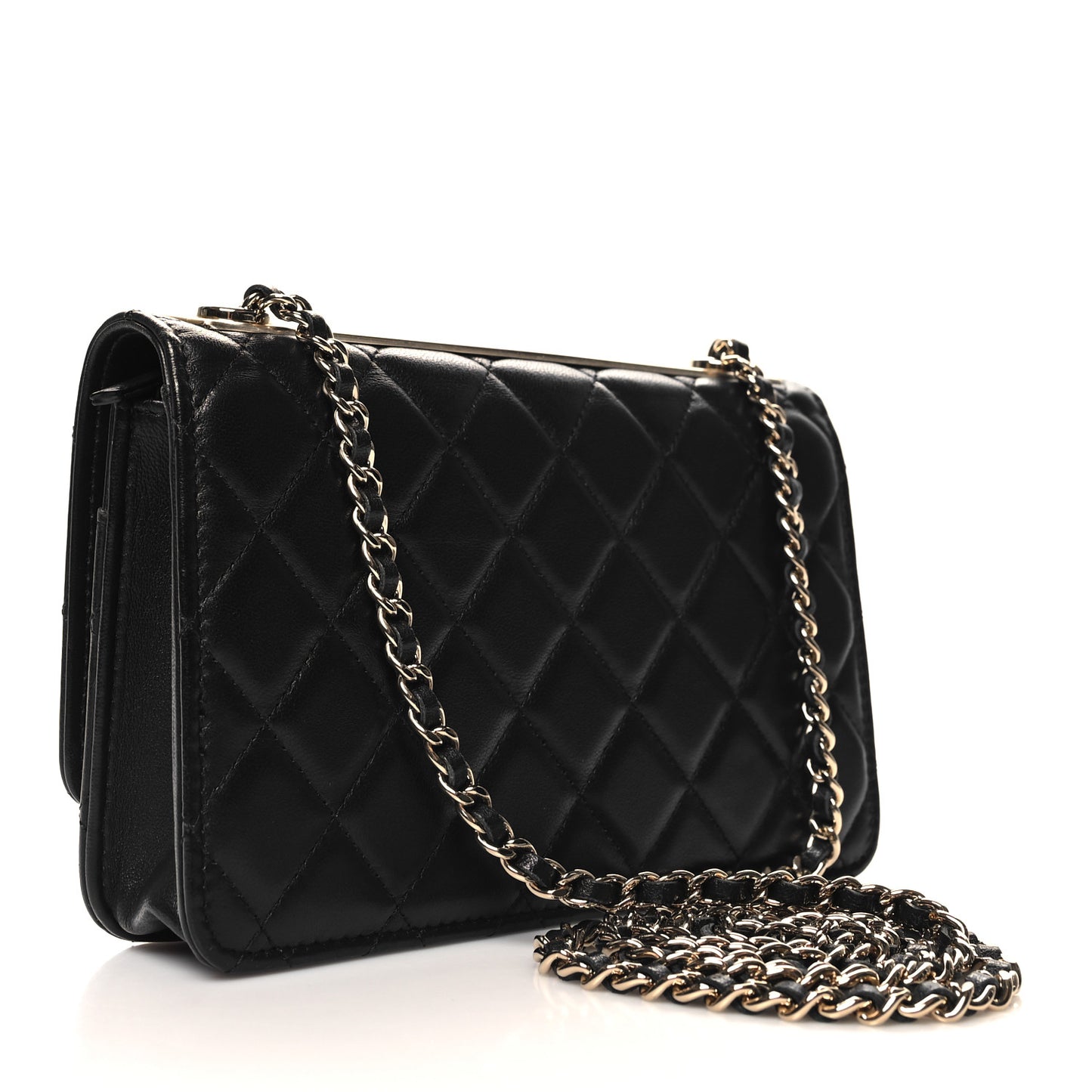 Lambskin Quilted Trendy CC Wallet On Chain WOC Black