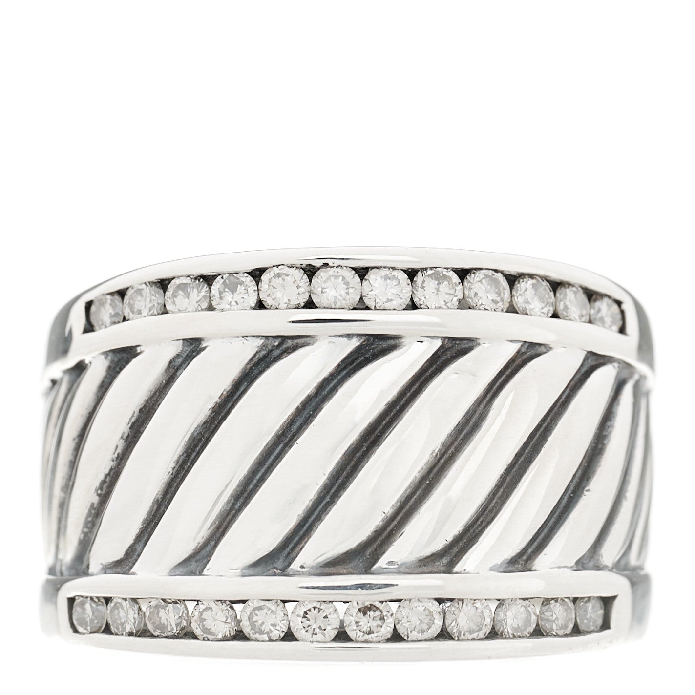 Sterling Silver Diamond Cable Cigar Band Ring 54 7